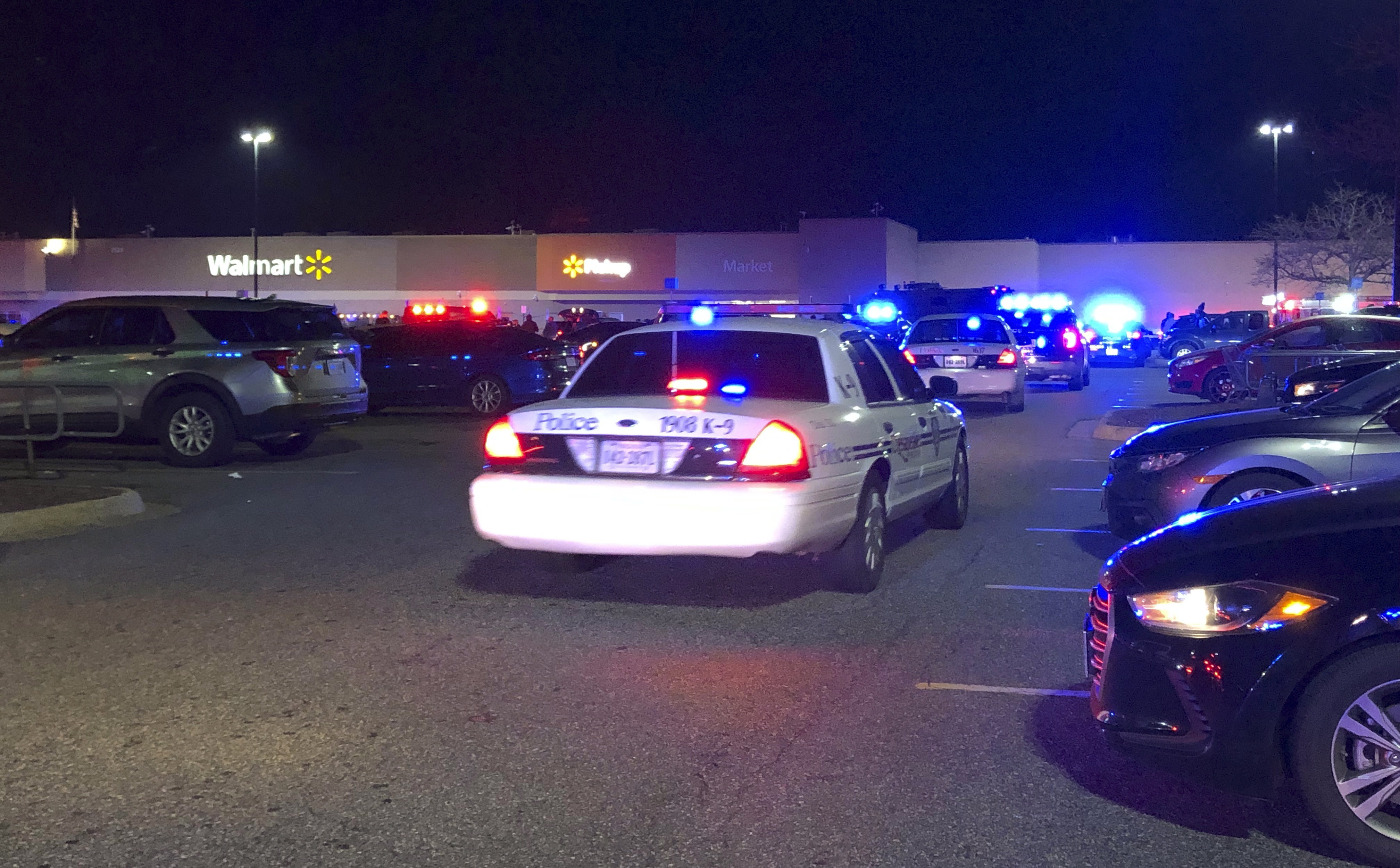 Virginia police at the scene of a fatal shooting at a Walmart in Chesapeake on November 22. Photo: WAVY-TV 10 via AP