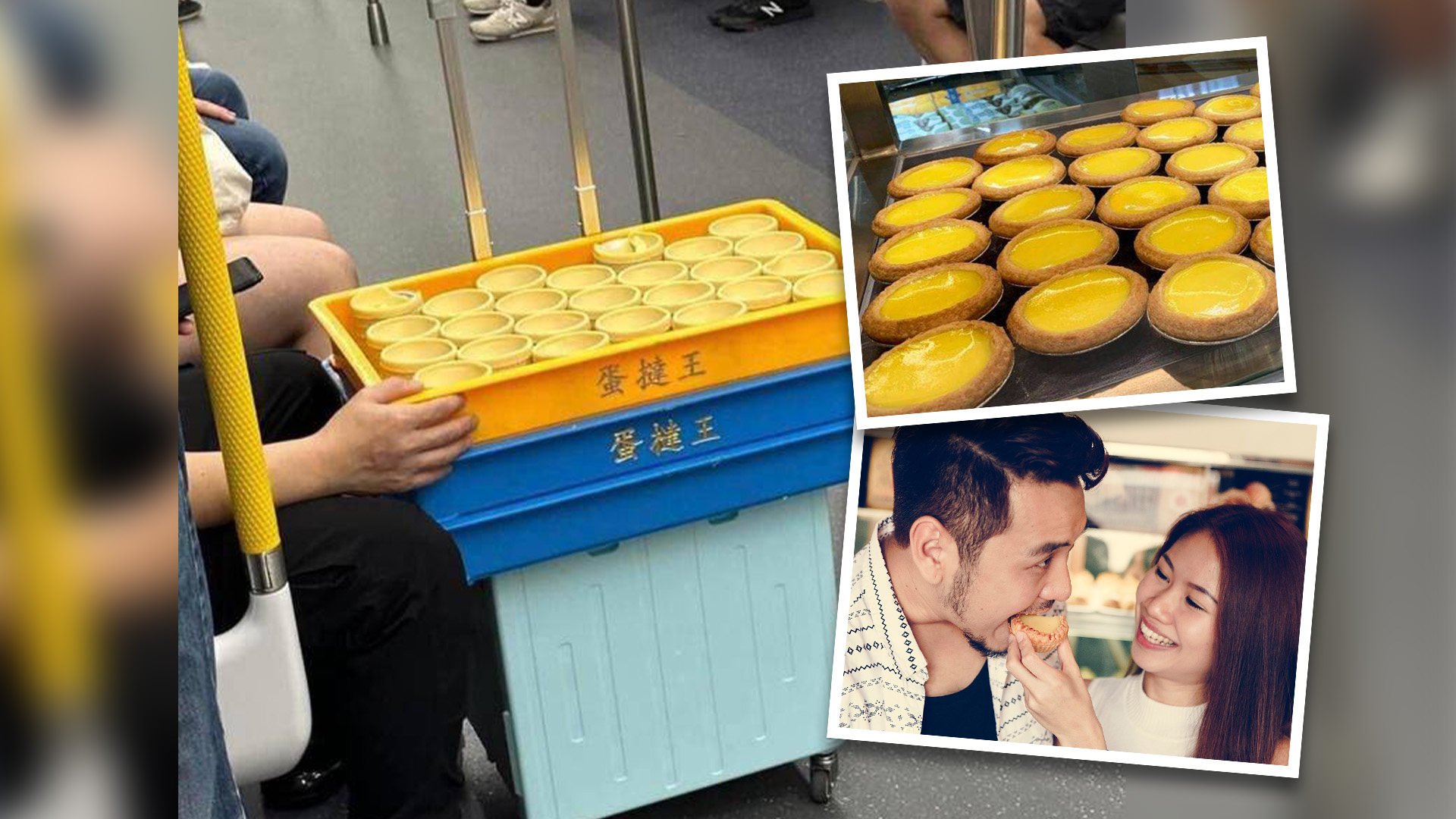 Unprotected trays of Hong Kong’s iconic egg tart dessert on the city’s busy mass transit rail network led to online fears about cleanliness. Photo: SCMP Composite.