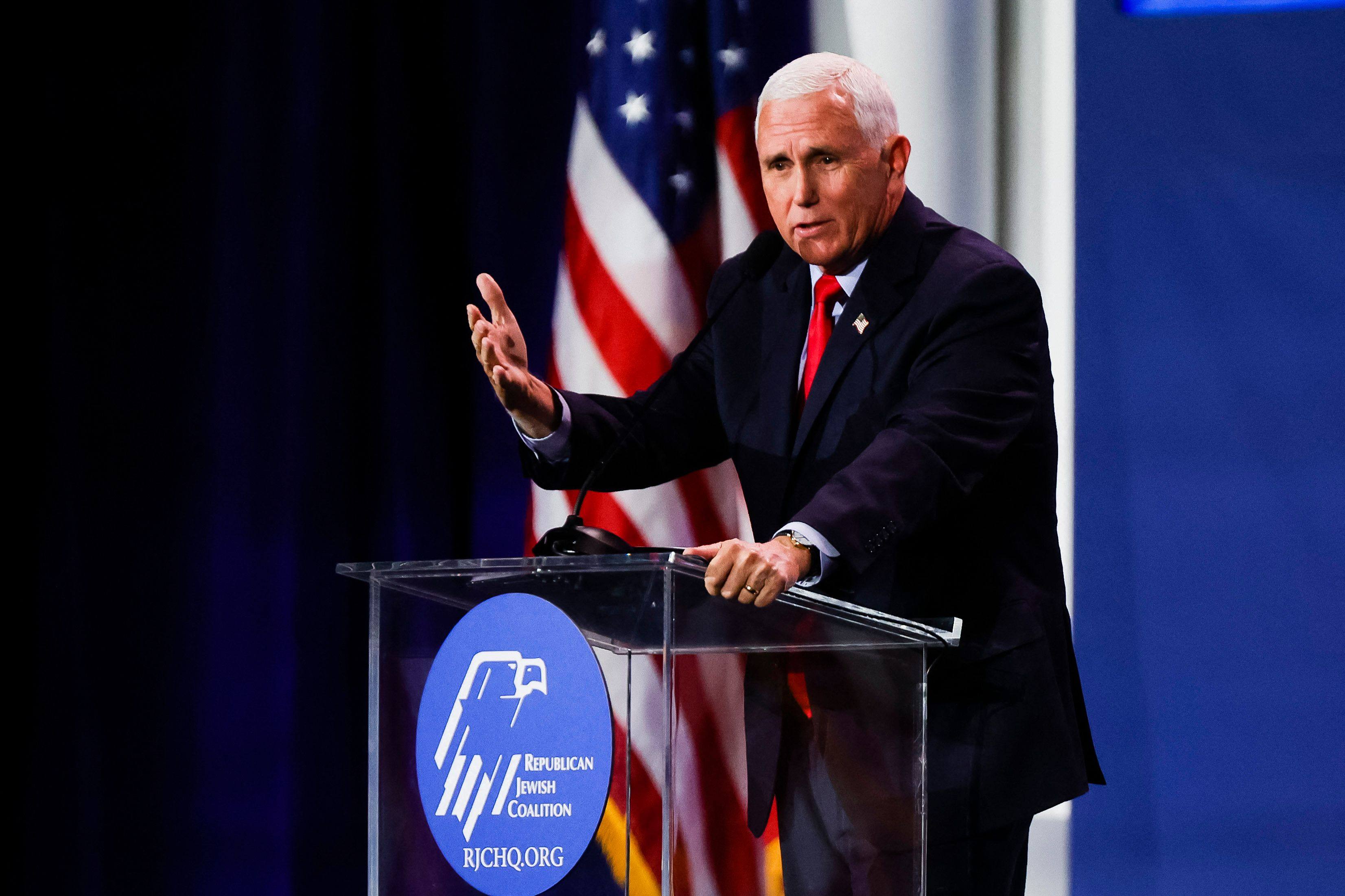 Former US vice-president Mike Pence speaks at an event in Las Vegas, Nevada, on Friday. Photo: AFP