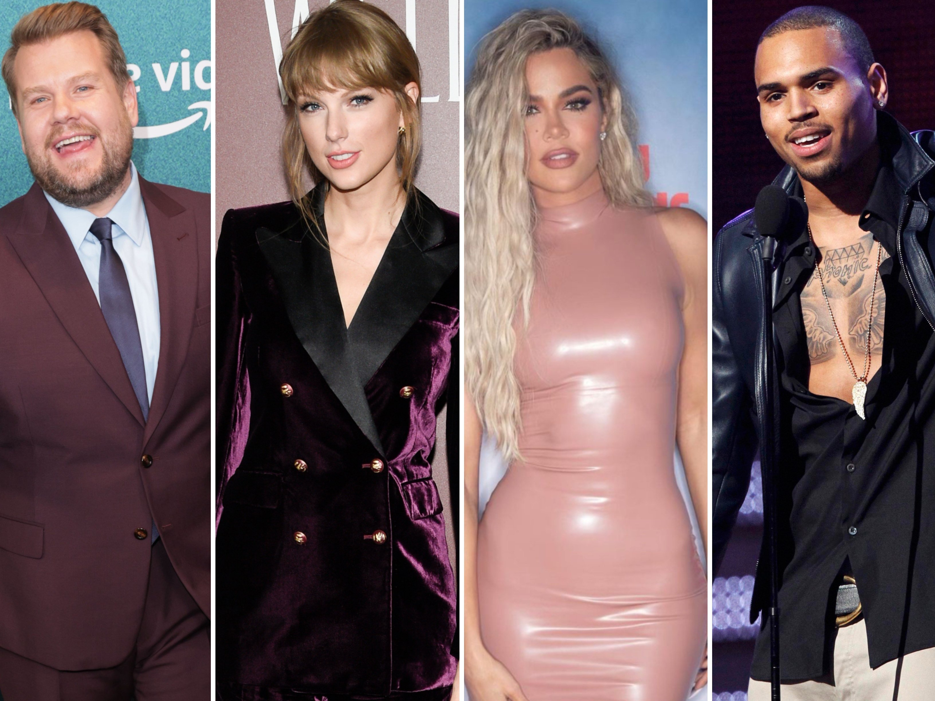 James Corden, Taylor Swift, Khloé Kardashian
and Chris Brown have all been accused of plagiarism. Photos: AFP, AP, @khloekardashian/Instagram, Reuters
