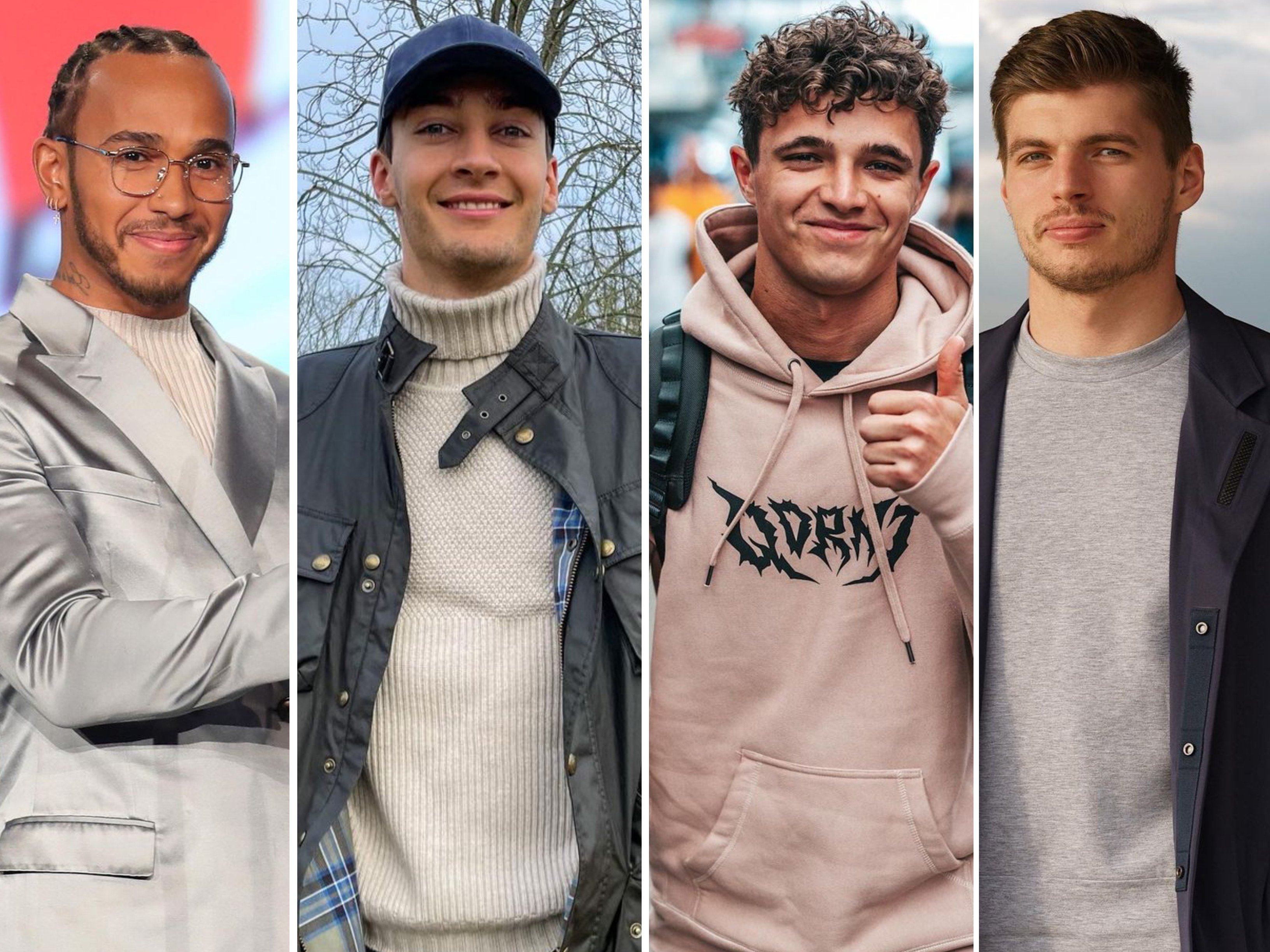 Lewis Hamilton, George Russell, Lando Norris and Max Verstappen all raked in big money this year. Photos: @lewishamilton; @georgerussell63; @landonorris; @maxverstappen1/Instagram