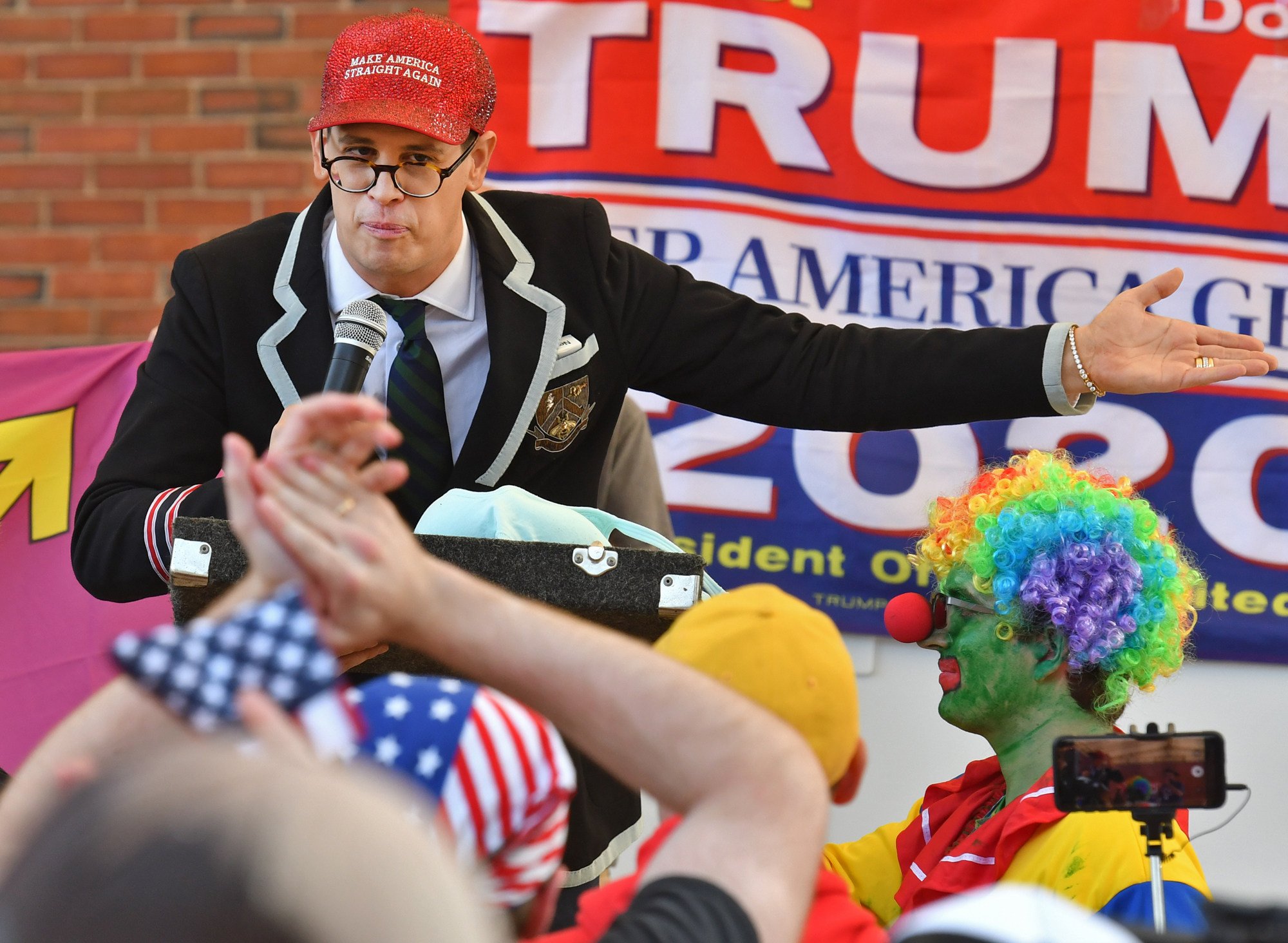 “Straight Pride” keynote speaker Milo Yiannopoulos addresses a crowd at City Hall Plaza in Boston in the US. Photo: Boston Herald via Getty Images