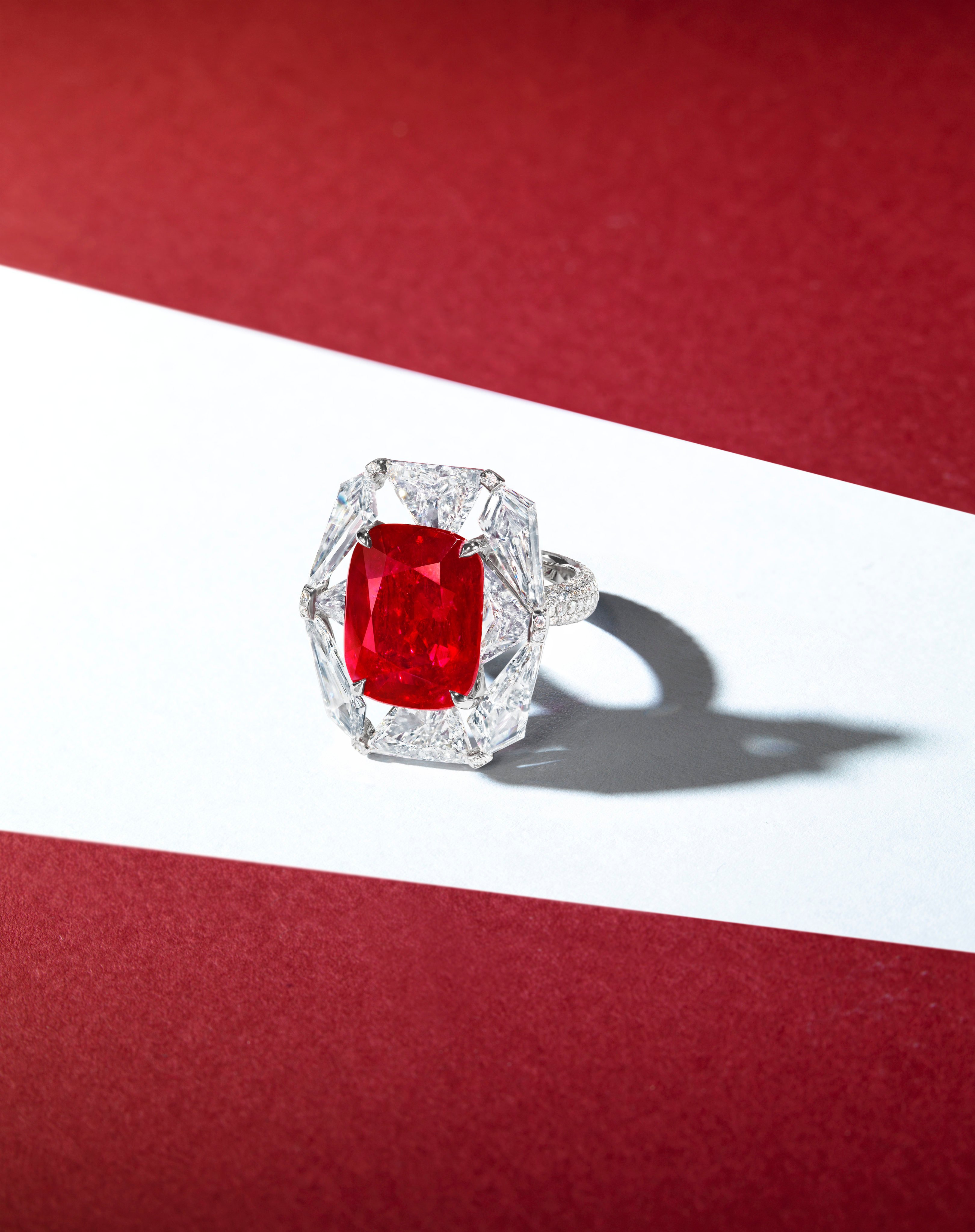A ruby and diamond ring to be offered at Christie’s Magnificent Jewels from the Collection of Rosamund Kwan. Photo: Christie’s