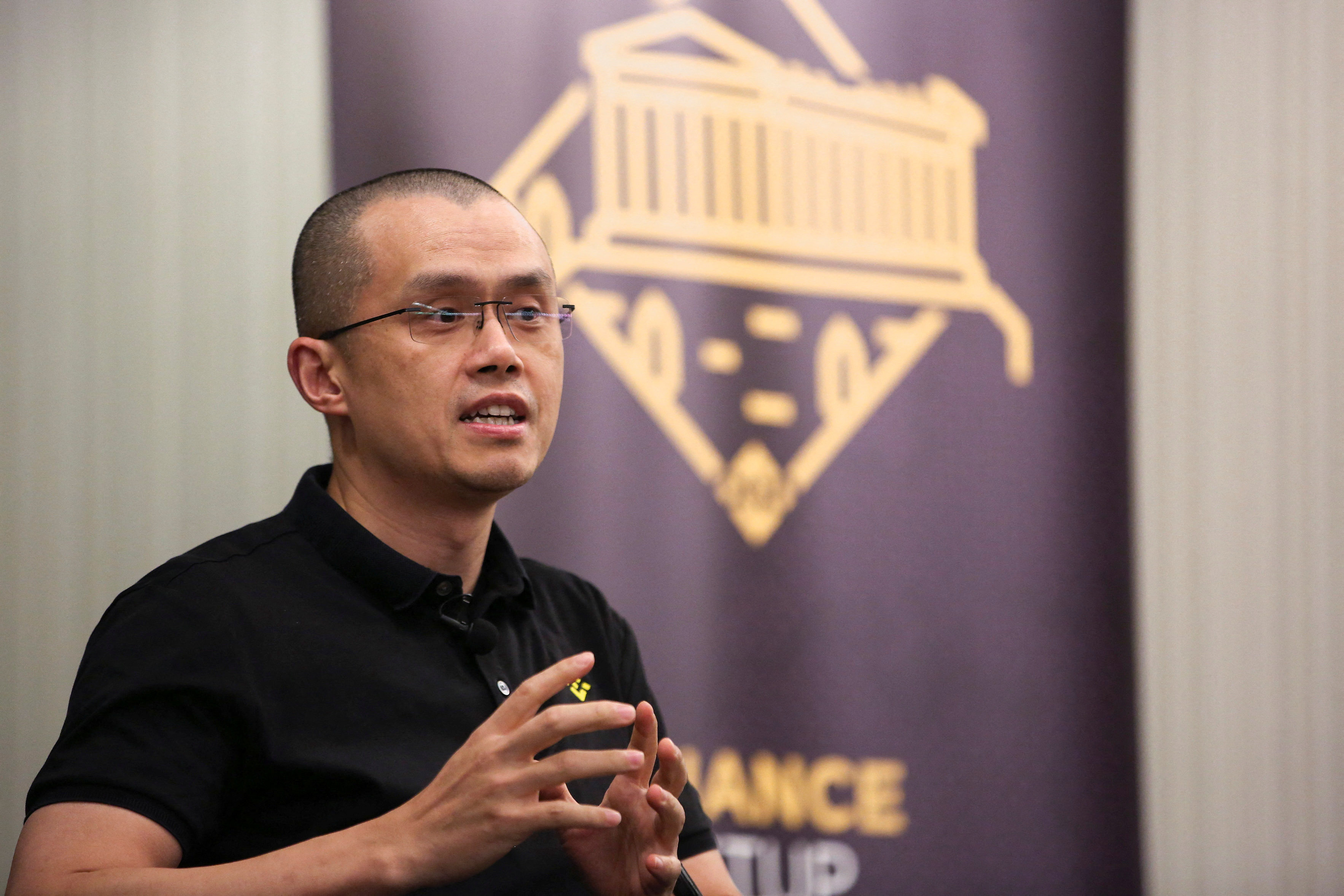Zhao Changpeng, founder and chief executive officer of Binance, speaks during an event in Athens, Greece, on November 25, 2022. Photo Reuters