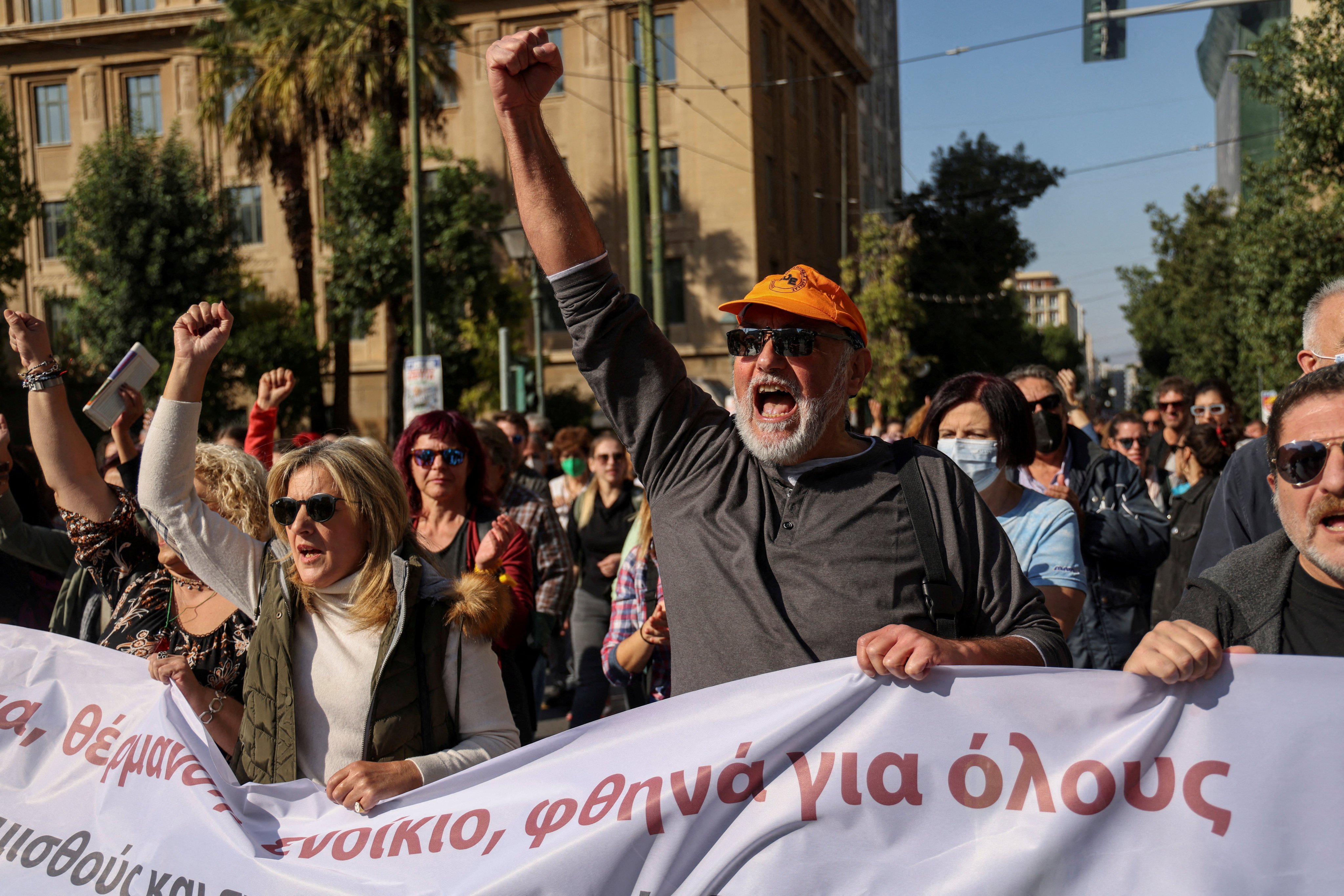 People demonstrate during a 24-hour general strike in Athens, Greece, on November 9. Photo: Reuters
