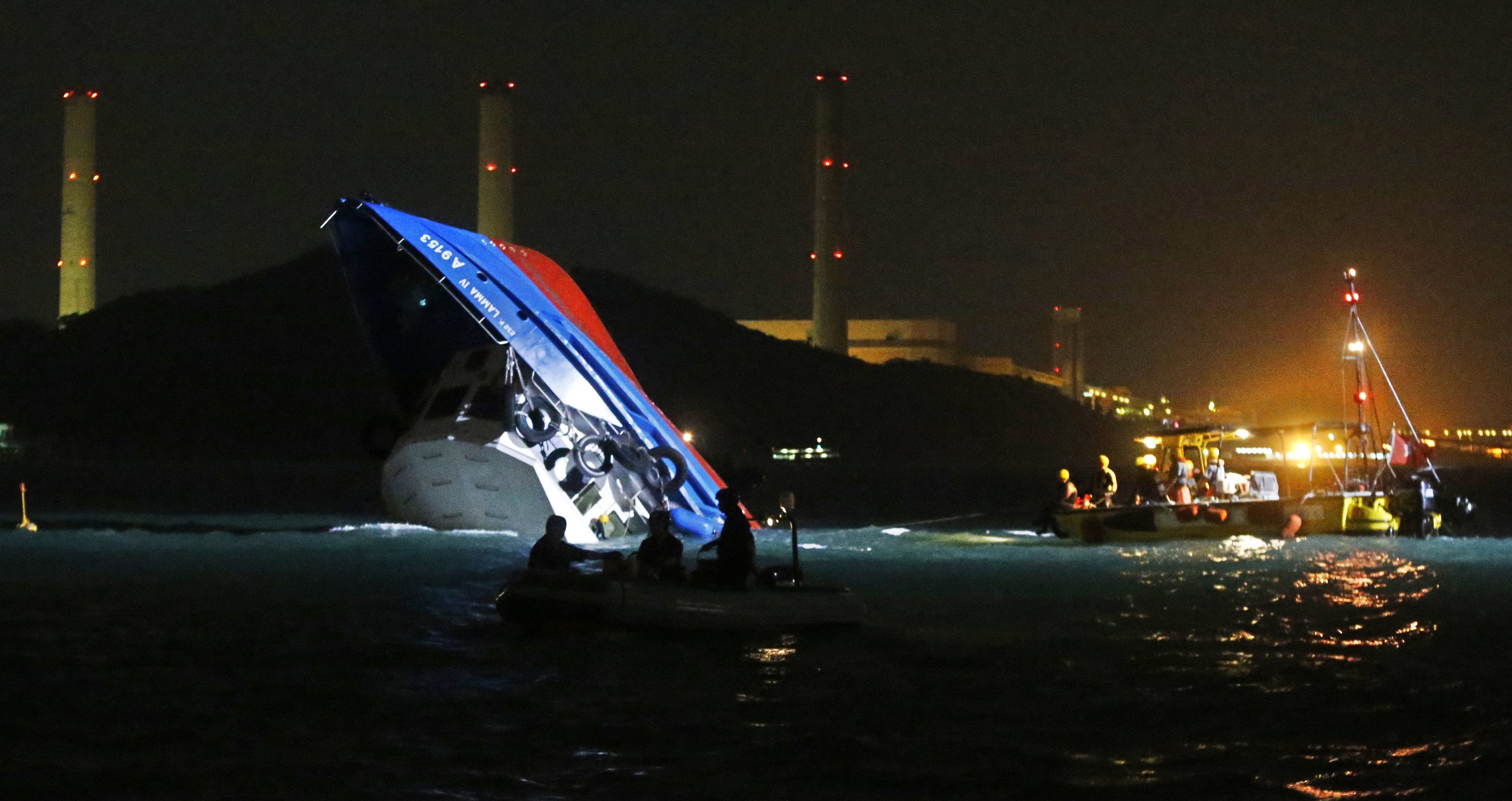 A submerged ship is seen in the waters near Yung Shue Wan, off Lamma Island.   Photo: SCMP