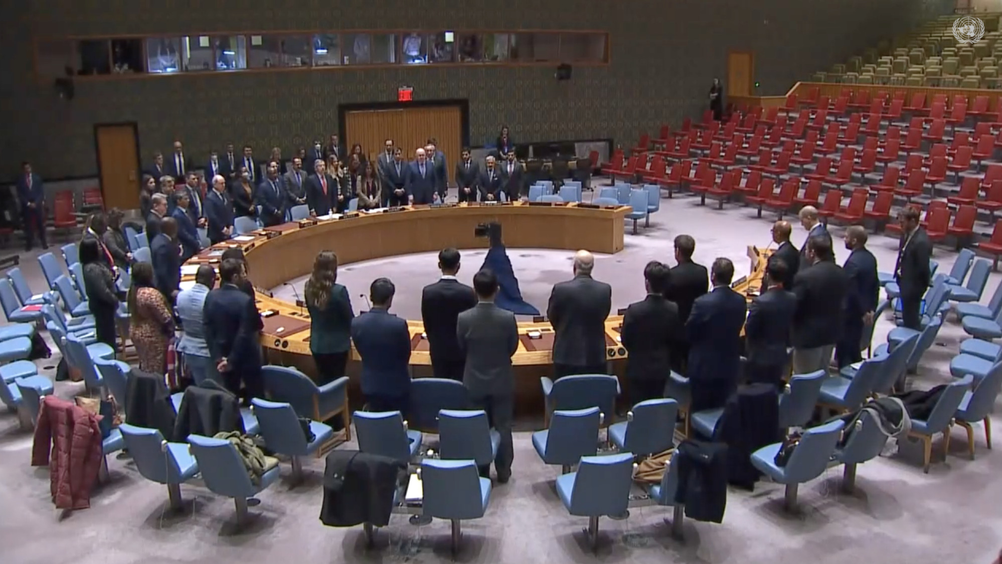Delegates to the United Nations Security Council rise to observe a minute of silence for Jiang Zemin on Wednesday in New York.