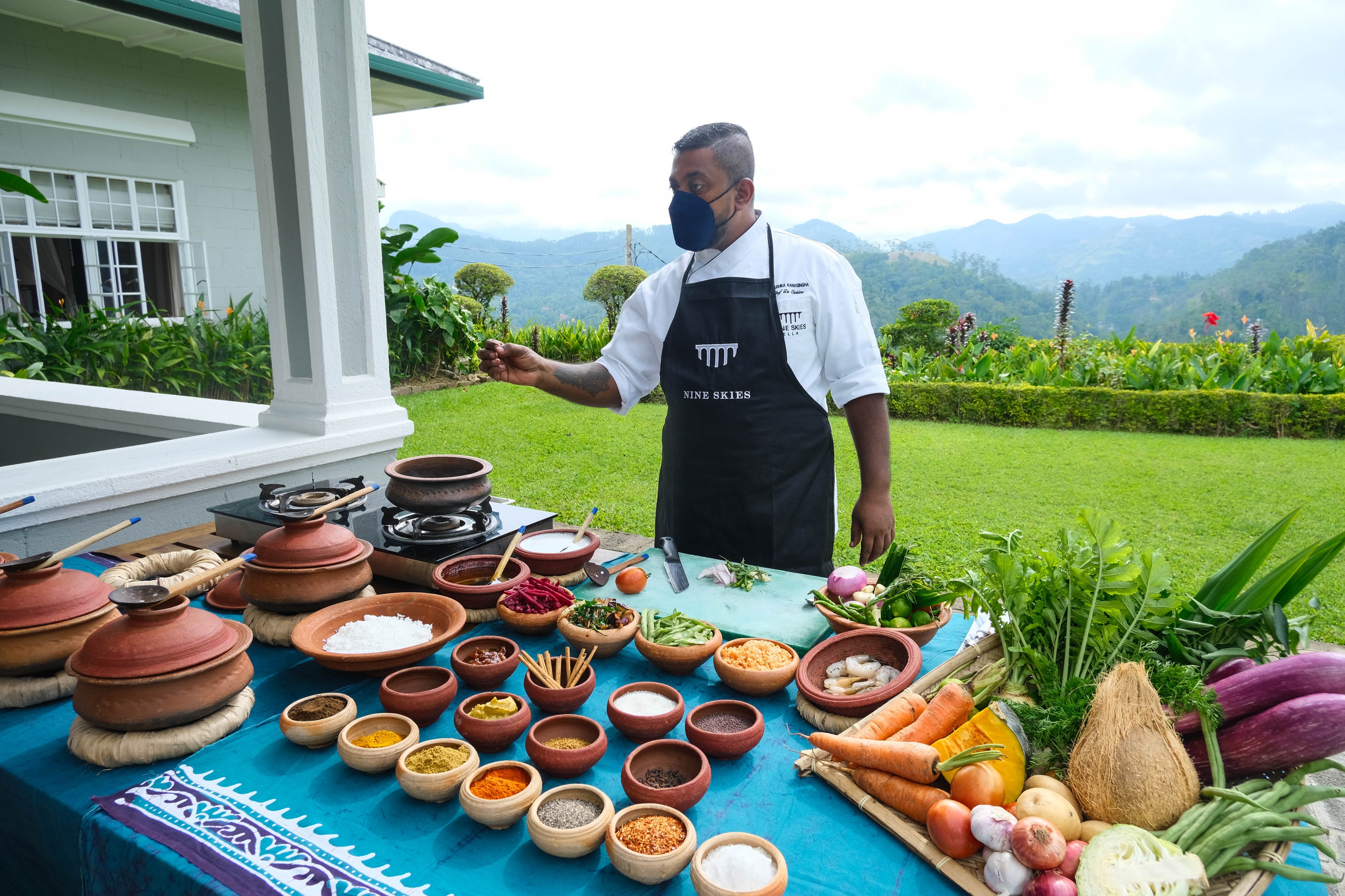 A cooking demonstration conducted by chef Dhanushka Ranasinghe at Nine Skies. Photo: Zinara Rathnayake