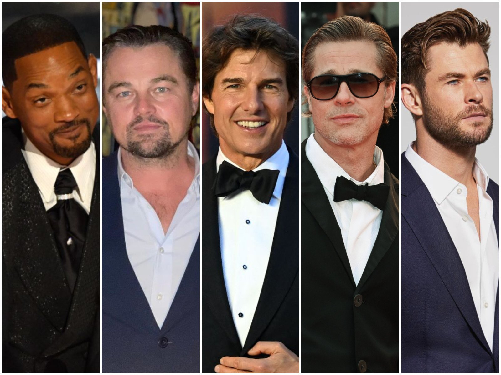 Will Smith, Leonardo DiCaprio, Tom Cruise, Brad Pitt and Chris Hemsworth all made millions in 2022 from film gigs, but who made the most? Photos: AFP; @leonardodicaprio, @chrishemsworth/Instagram; Getty Images