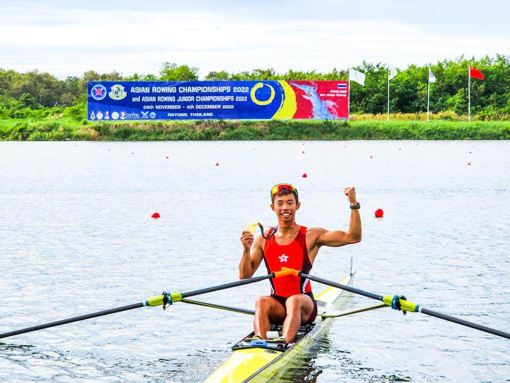 Chiu Hin-chun won a gold medal in the men’s lightweight single sculls at the Asian Rowing Championships. Photo: Handout