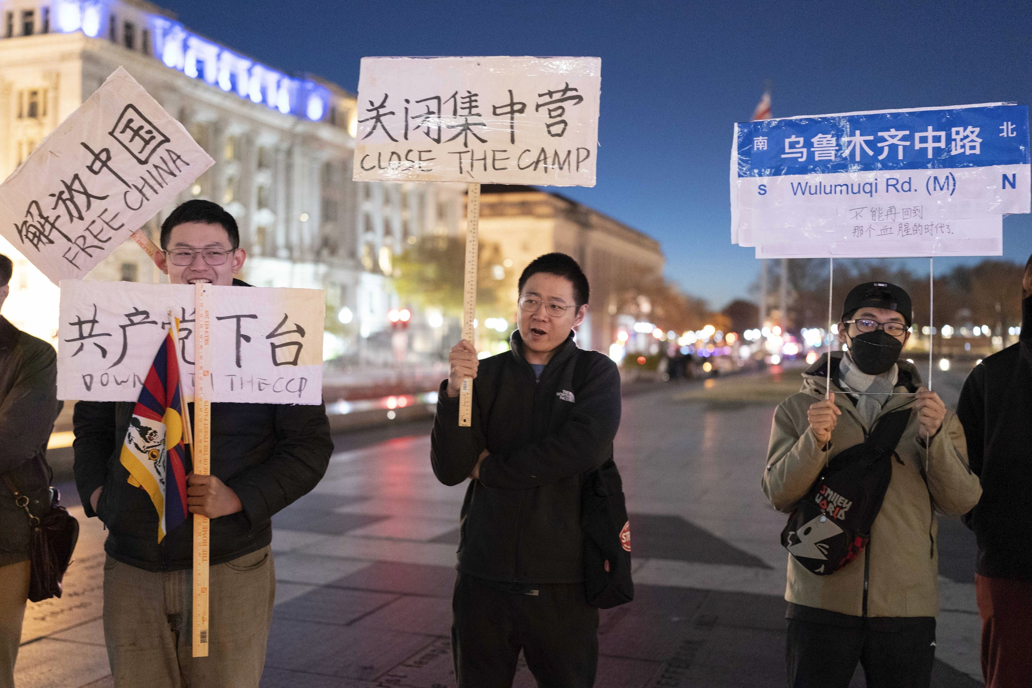 People protest at Freedom Plaza in Washington on Sunday in solidarity with the ongoing protests against the Chinese government’s continued zero-COVID policies. Photo: AP