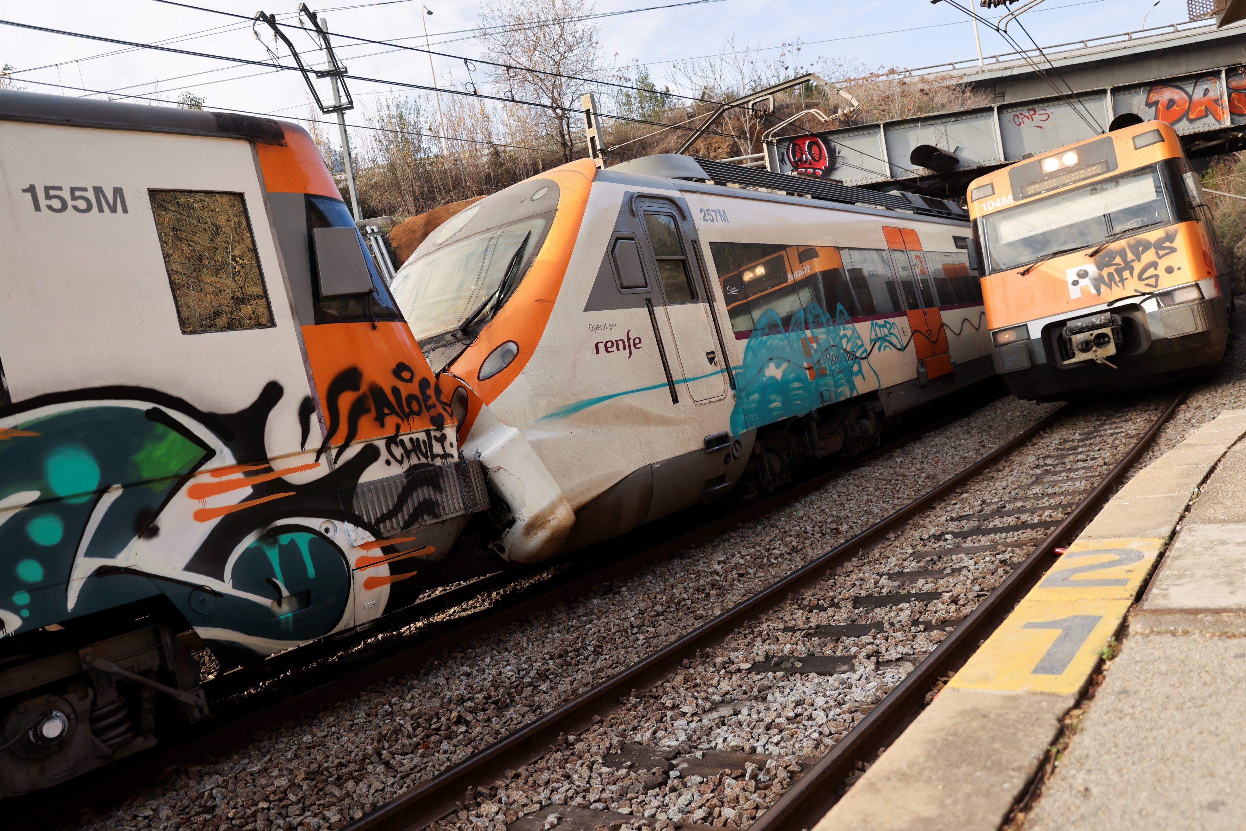 Two trains collided in Spain’s northeastern Catalonia region. Photo: Reuters