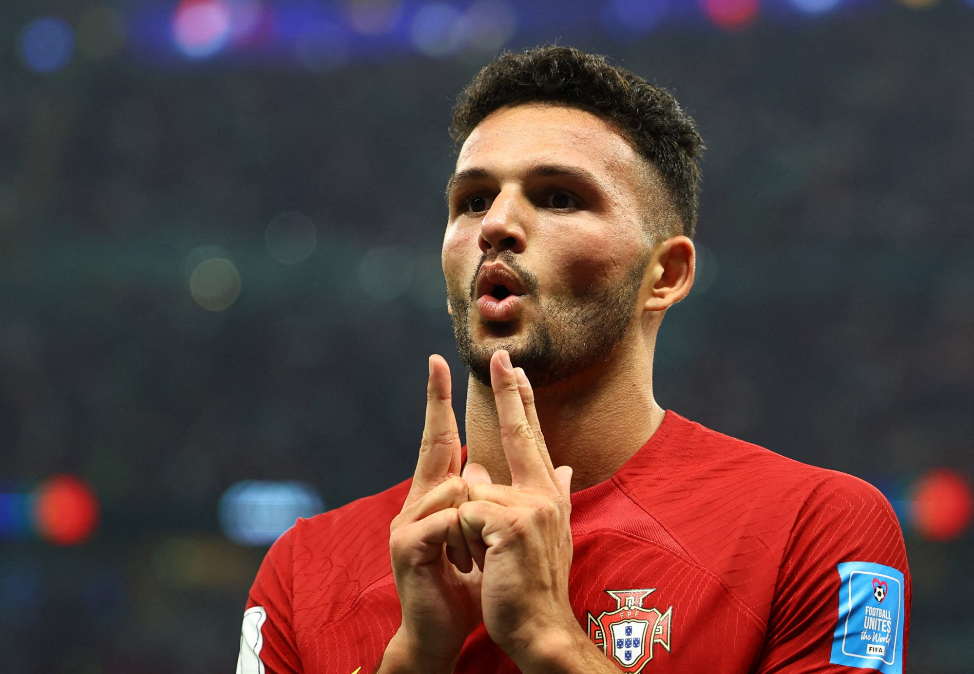 Portugal’s Goncalo Ramos celebrates scoring their first goal. Photo: Reuters