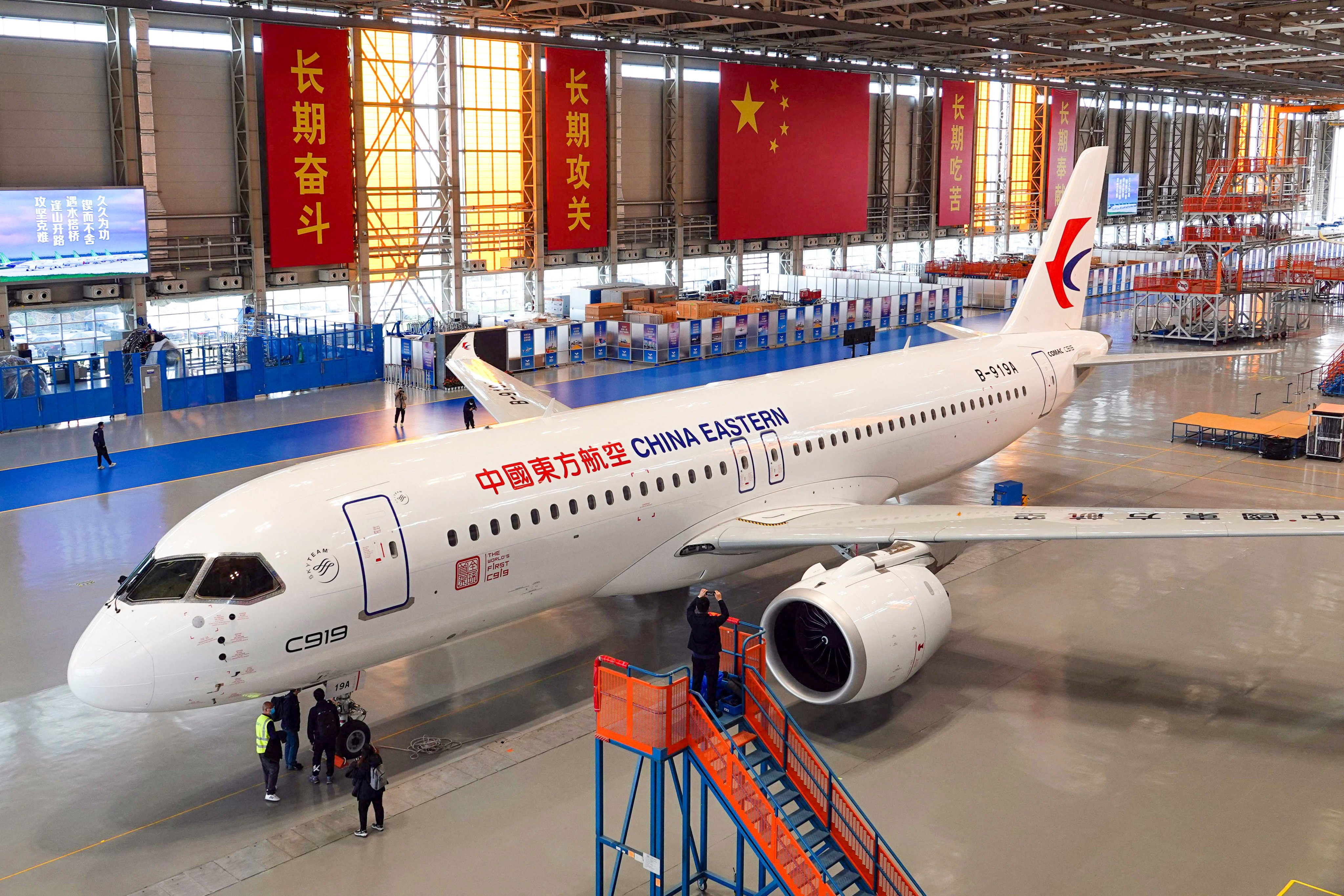 China Eastern Airlines received the country’s first C919 jet in Shanghai on Friday. Photo: AFP