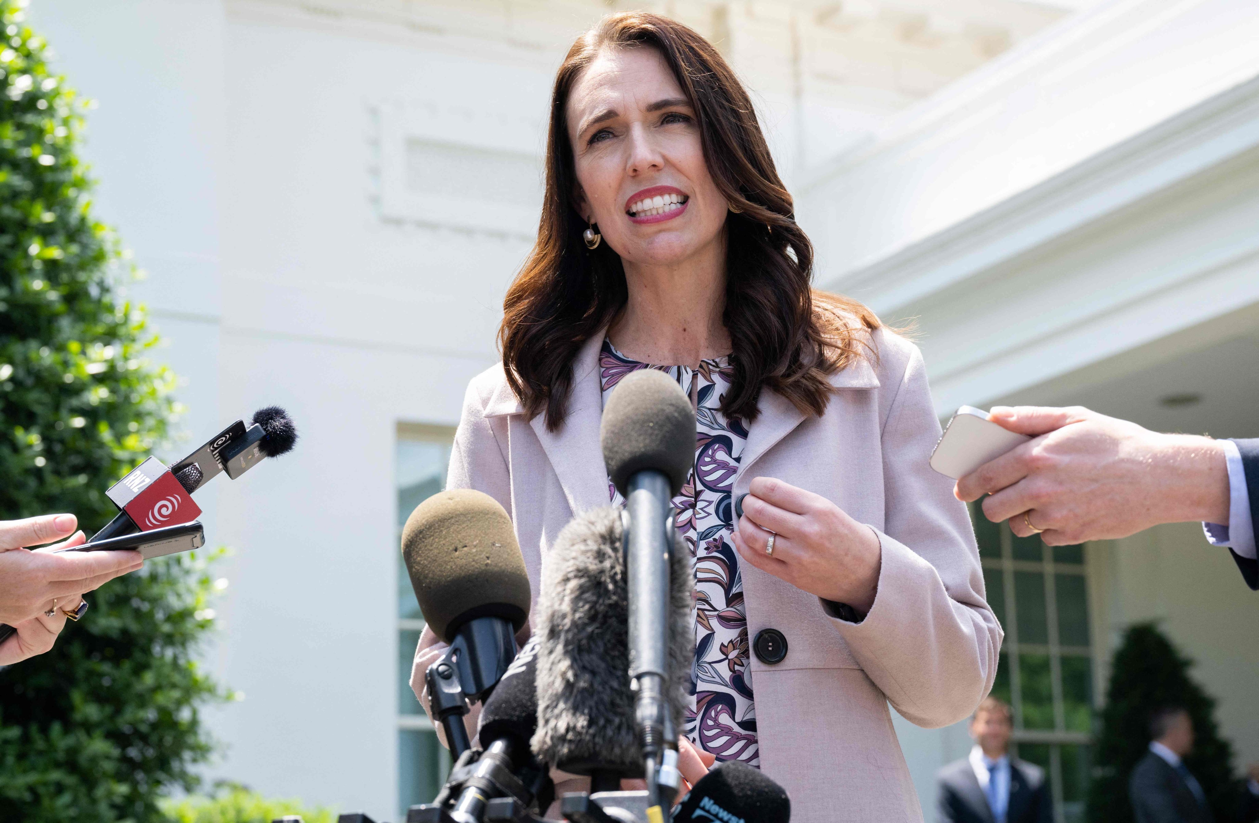 New Zealand Prime Minister Jacinda Ardern speaks to the press outside of the West Wing after a meeting with US President Joe Biden at the White House in Washington on May 31. Photo: AFP