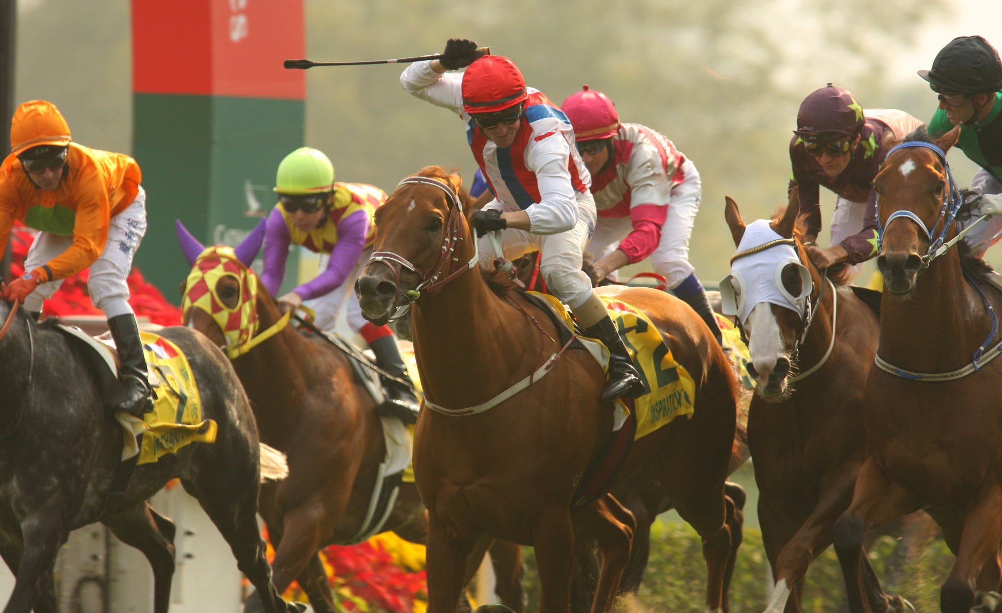 Darren Beadman celebrates Inspiration’s victory in the 2008 Hong Kong Sprint.