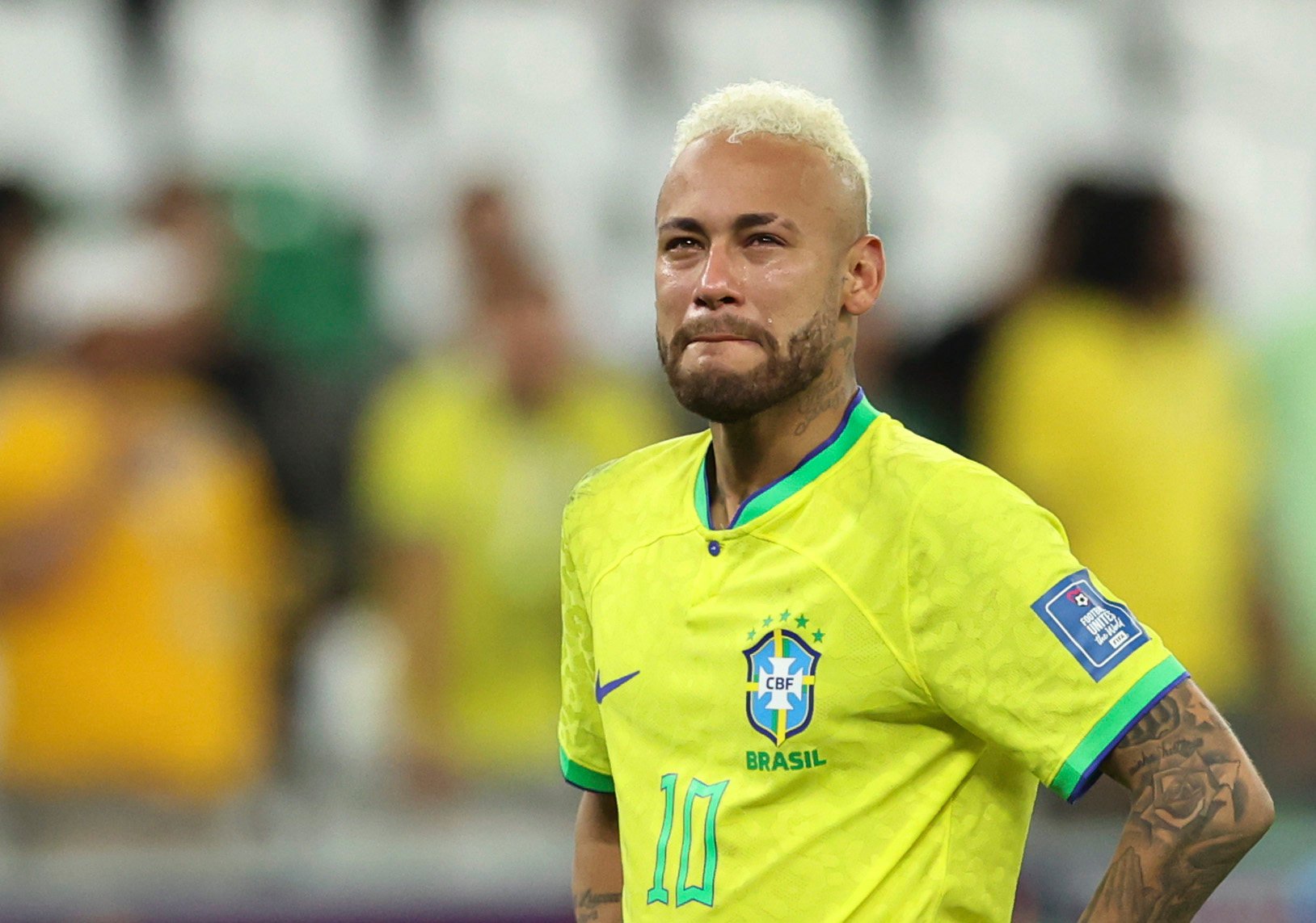 Neymar of Brazil cries after the quarter-final loss to Croatia at the 2022 Fifa World Cup. Photo: Xinhua