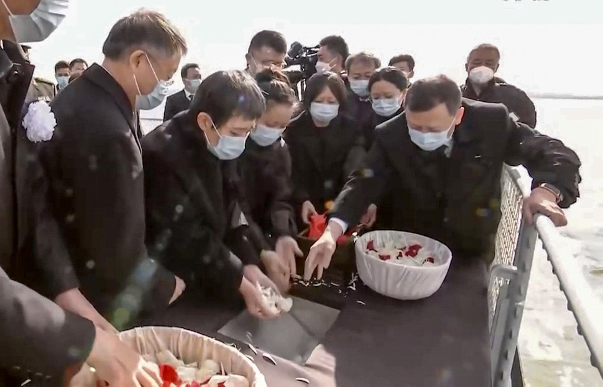 The ashes of late Chinese president Jiang Zemin are scattered at the mouth of the Yangtze River on Sunday. Photo: CCTV