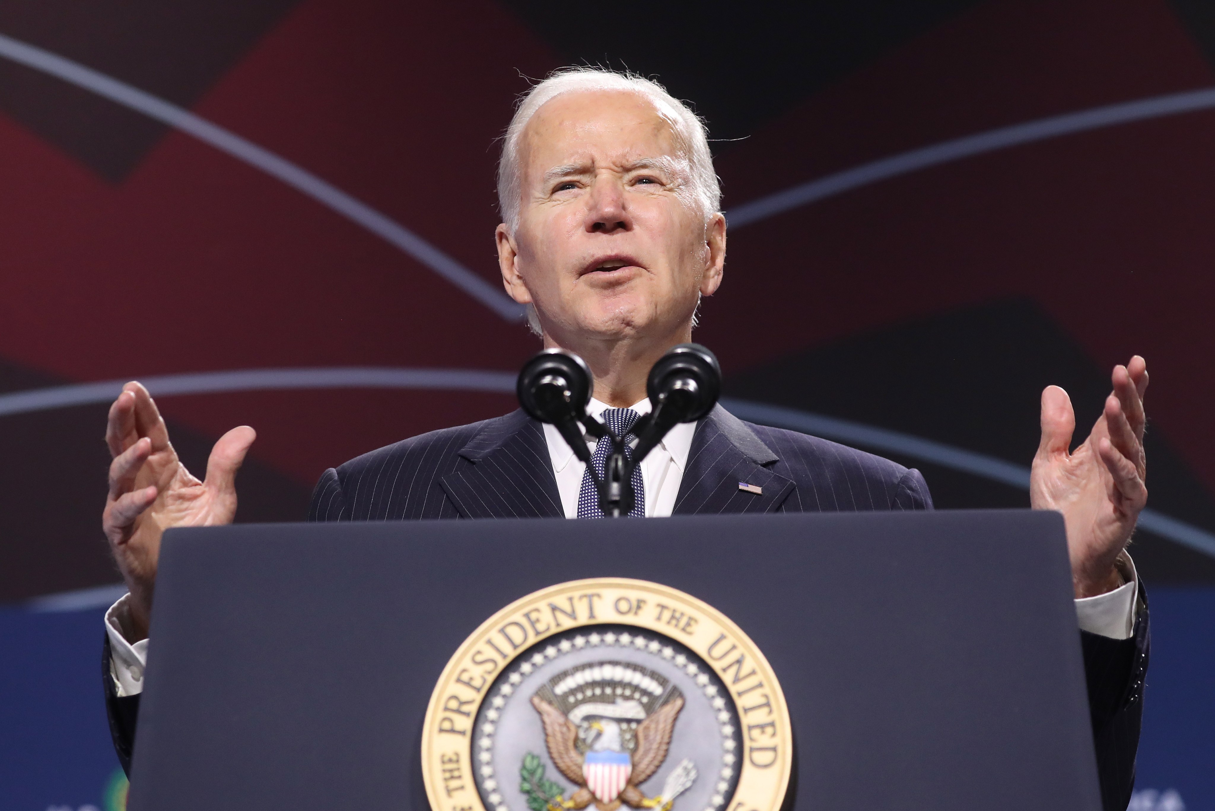US President Joe Biden delivers remarks at the US-Africa Business Forum during the US-Africa Leaders Summit in Washington on Wednesday. Photo: EPA-EFE