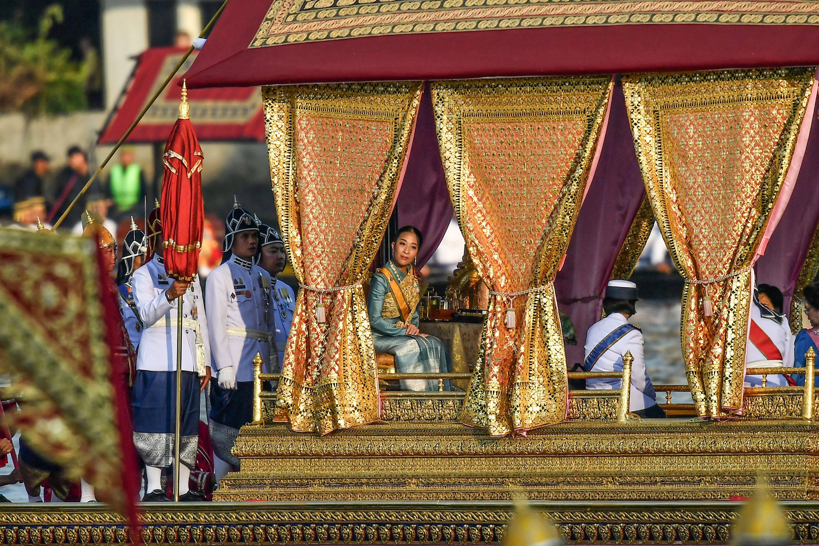 Princess Bajrakitiyabha Mahidol, eldest daughter of Thailand’s King Maha Vajiralongkorn, sits in her barge during a royal procession in Bangkok in 2019. Photo: AFP