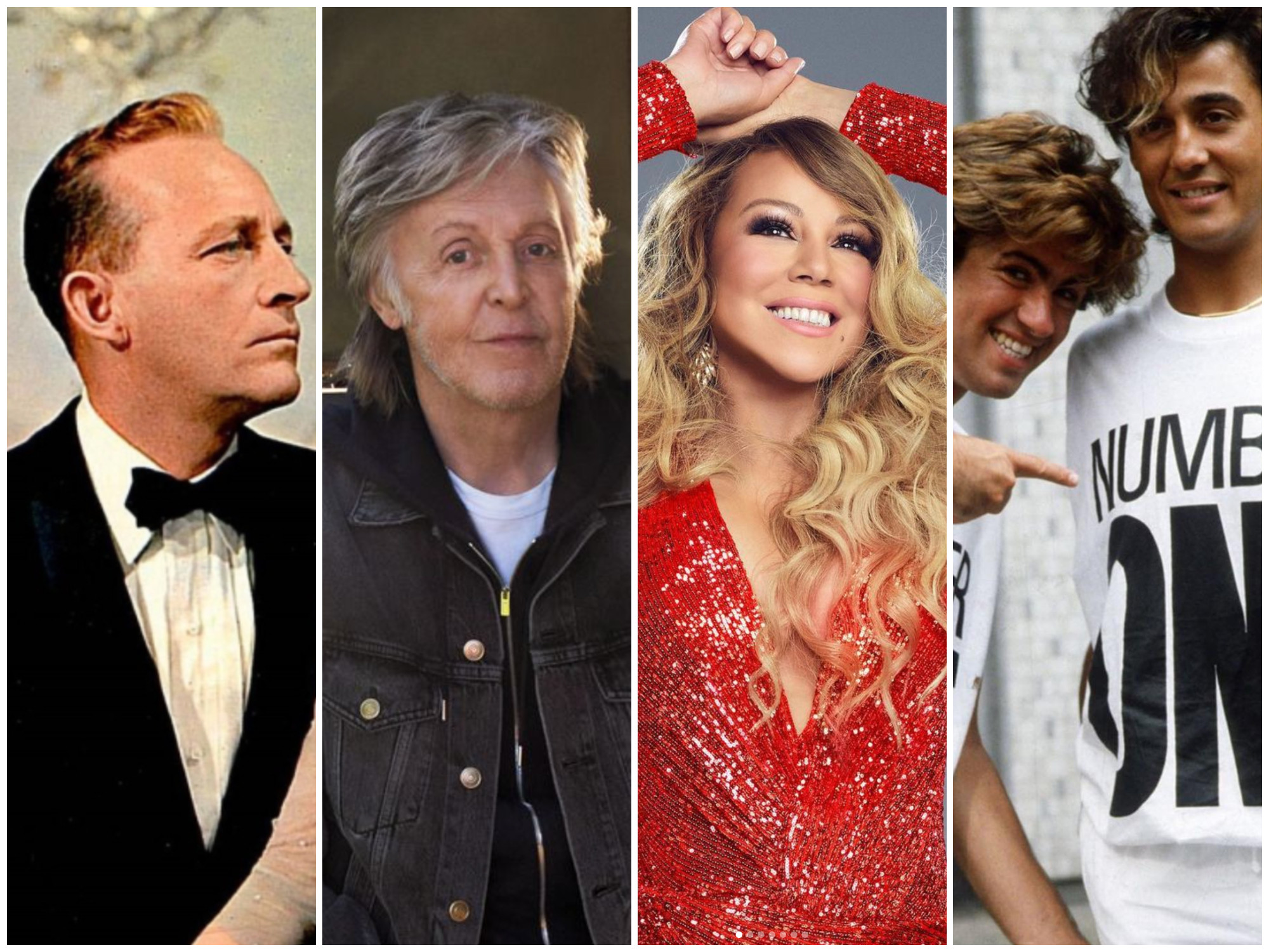 The most lucrative Christmas songs ever, brought to you by Bing Crosby, Paul McCartney, Mariah Carey and Wham!. Photos: Handout; @paulmccartney, @mariahcarey, @georgemichael_andrewridgeley/Instagram