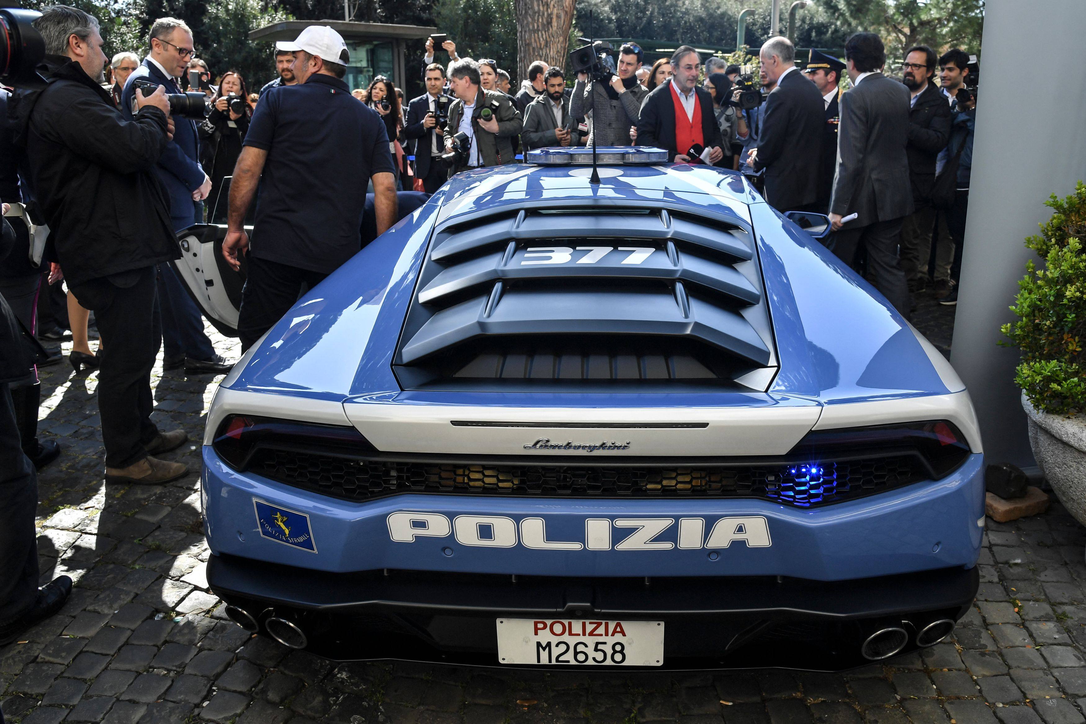 A Lamborghini police car used to deliver two kidneys to patients awaiting transplants. File photo: AFP