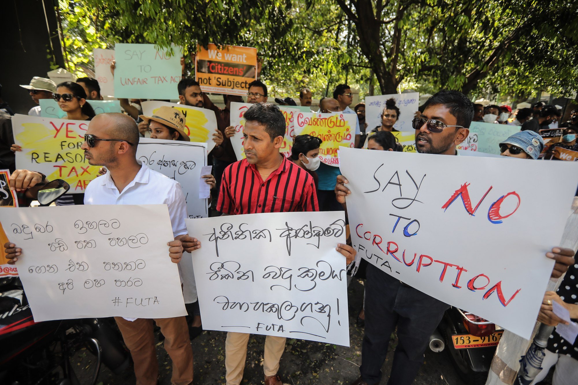 Protesters demonstrate against new tax policies and budget proposals in Colombo earlier this month. Sri Lanka’s economic crisis and severe shortages have spurred months-long protests. Photo: EPA-EFE