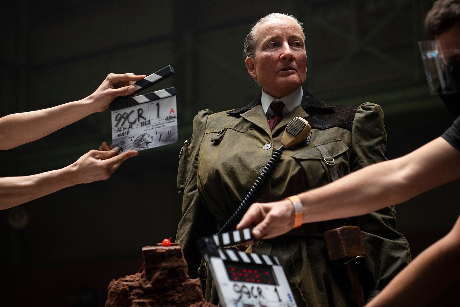 Emma Thompson as the villainous Agatha Trunchbull in “Roald Dahl’s Matilda the Musical” on Netflix. When the director first saw her in costume, he found her “genuinely scary”. Photo: Dan Smith/Netflix/TNS