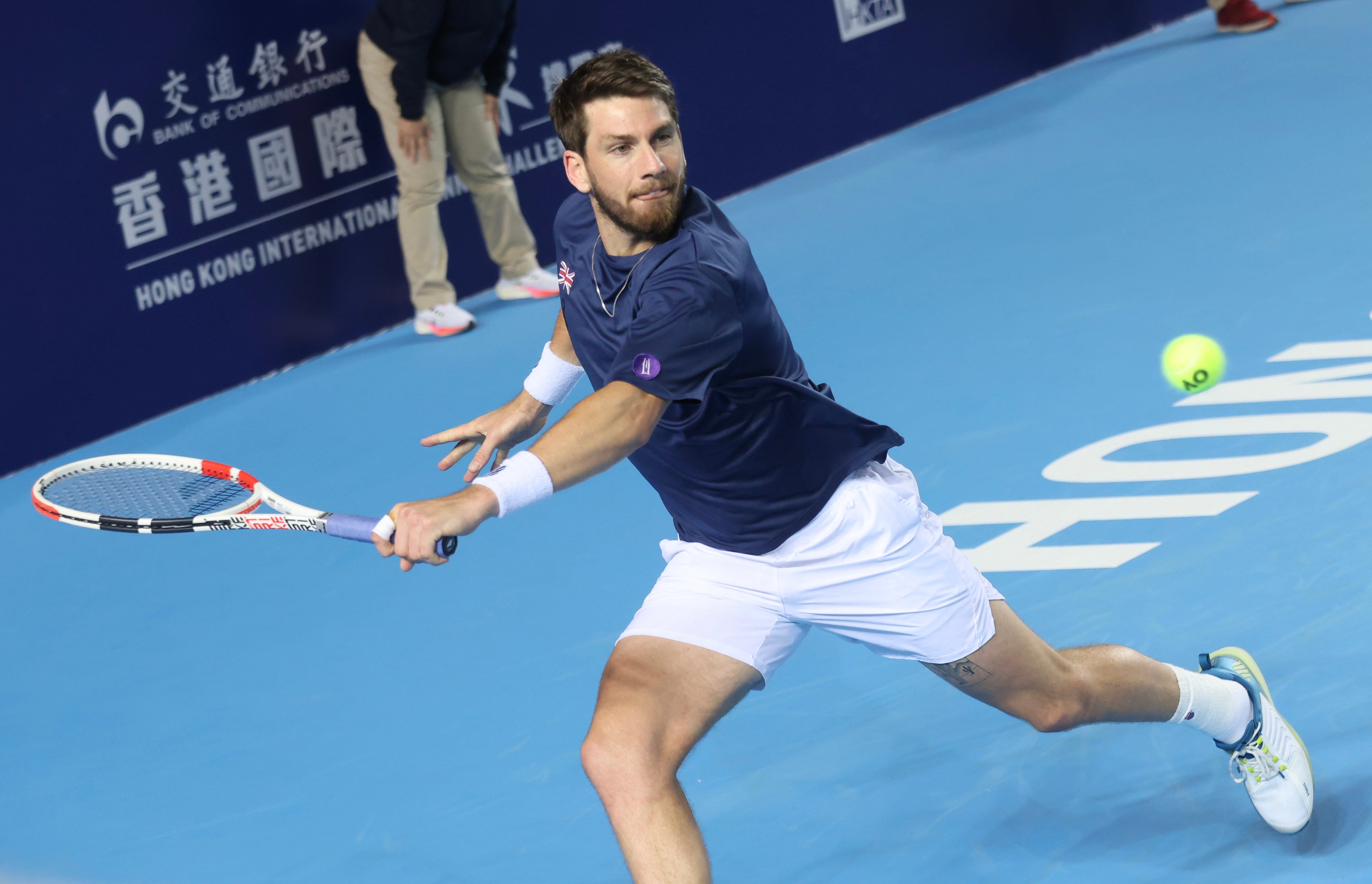 Cameron Norrie on his way to victory on the opening night of the Hong Kong International Tennis Challenge. Photo: Jonathan Wong