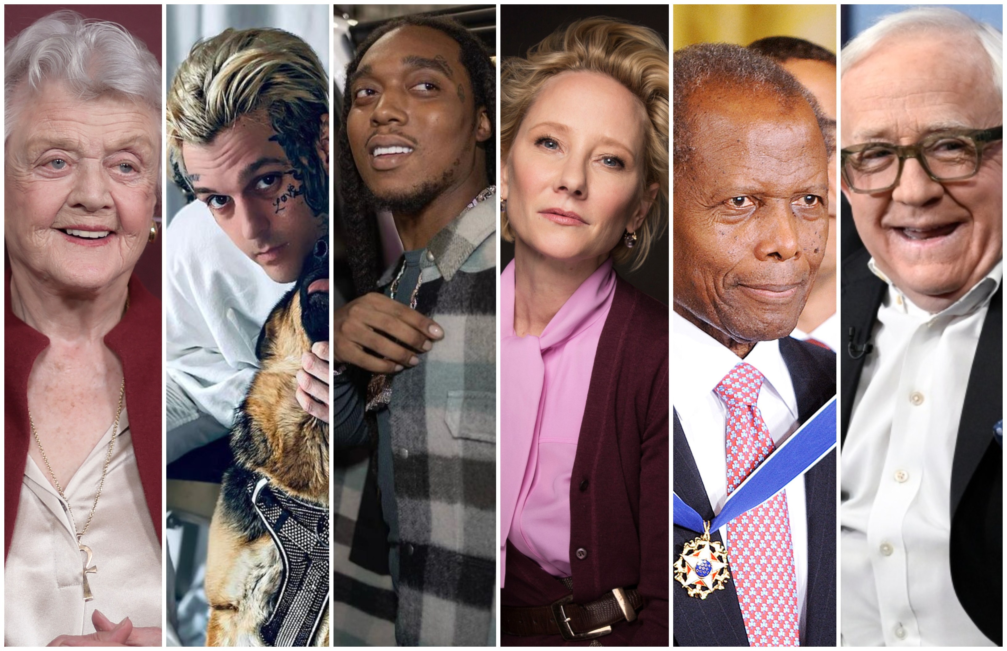 RIP... 21 celebrities who died in 2022, including Angela Lansbury, Aaron Carter, Takeoff, Anne Heche, Sidney Poitier and Leslie Jordan. Photos: AP; @aaroncarter, @yrntakeoff/Instagram; TNS