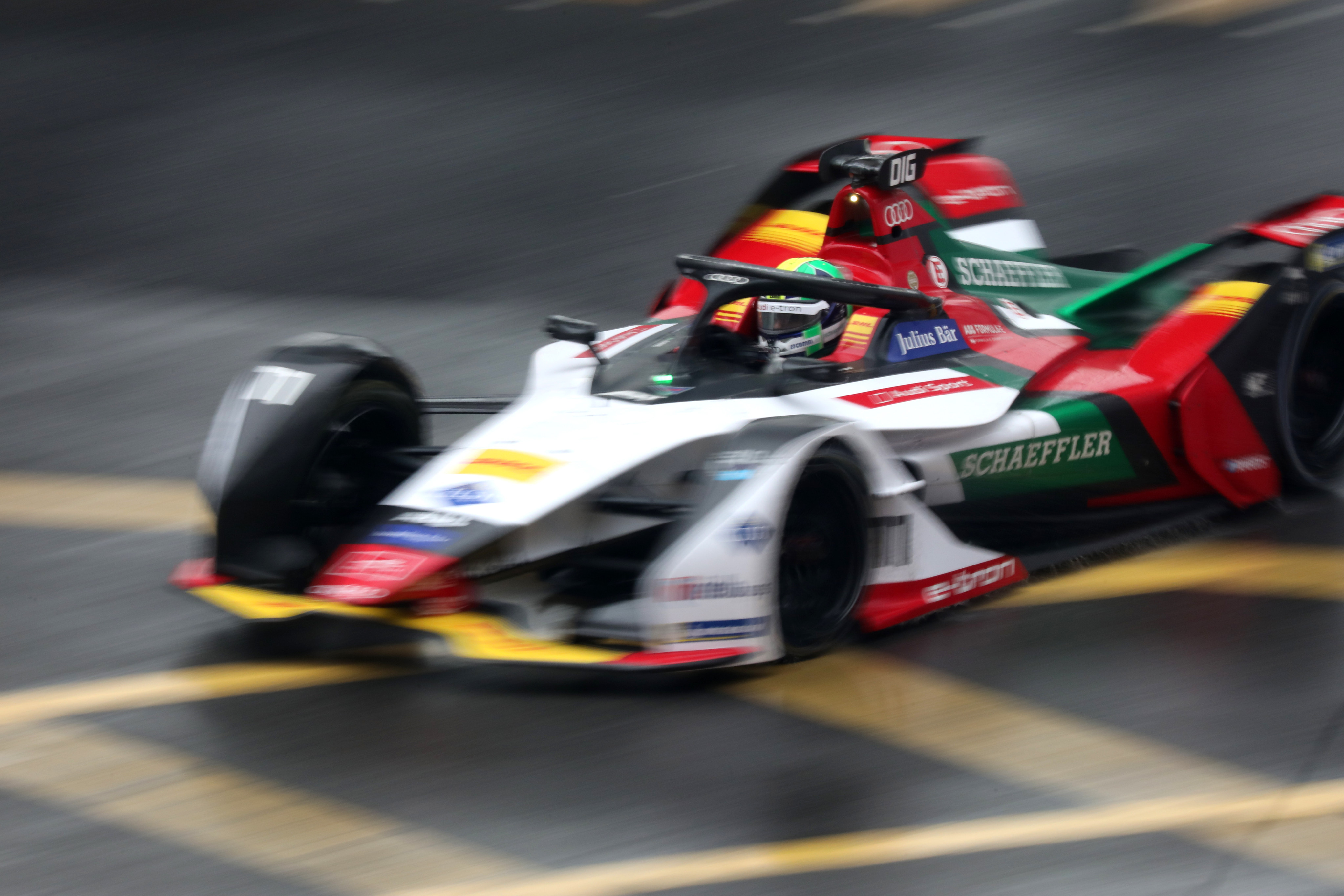 Lucas Di Grassi from Audi Sport Abt Schaeffler, in action at the Hong Kong ePrix (Formula E championship) on March 10, 2019. Lianxin International managed the Hong Kong and mainland China Formula E events. Photo: Felix Wong