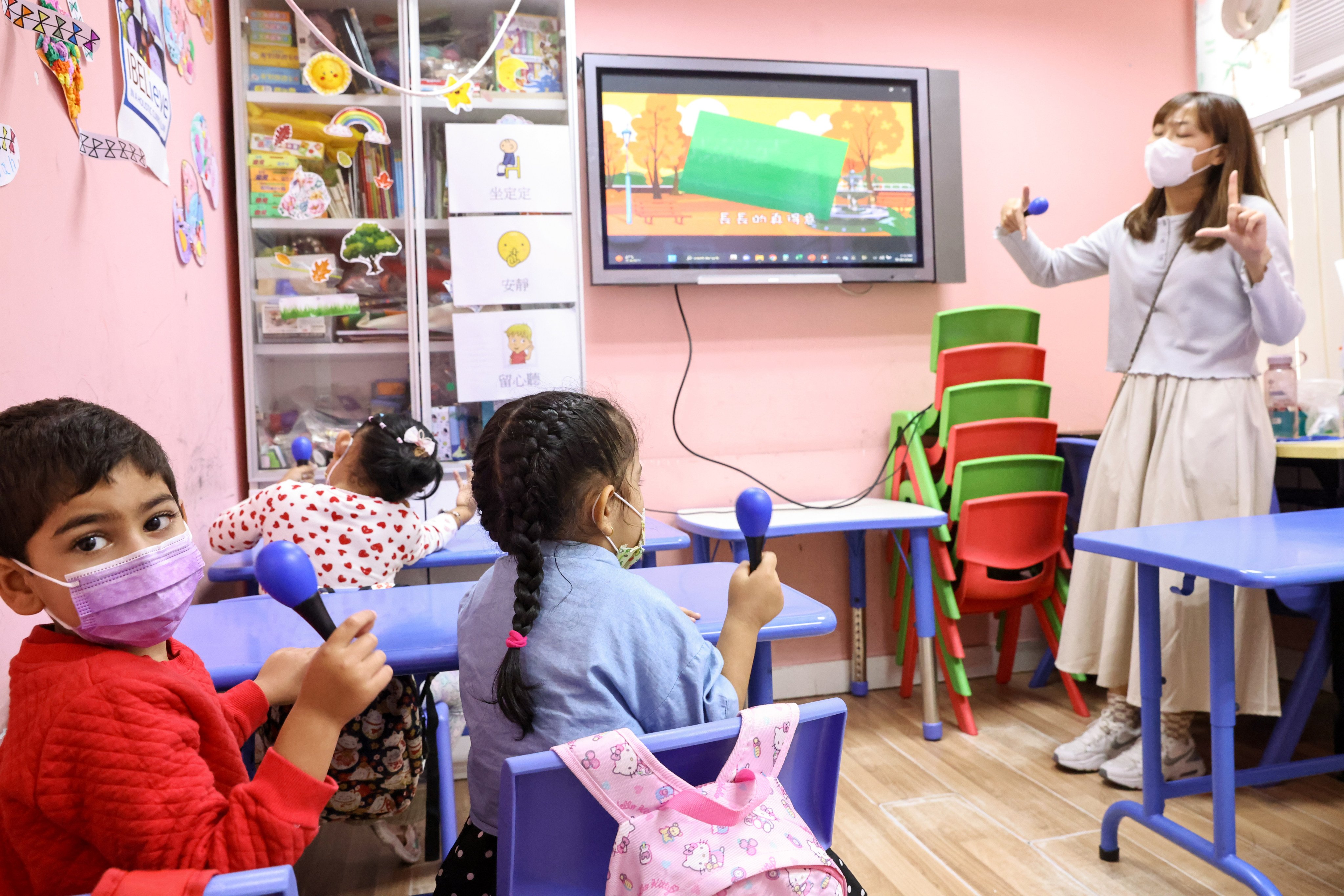Kindergarten students attend a Chinese music class at Integrated Brilliance Education, which aims to empower underprivileged non-Chinese-speaking children in Hong Kong, on October 26. Photo: K.Y. Cheng