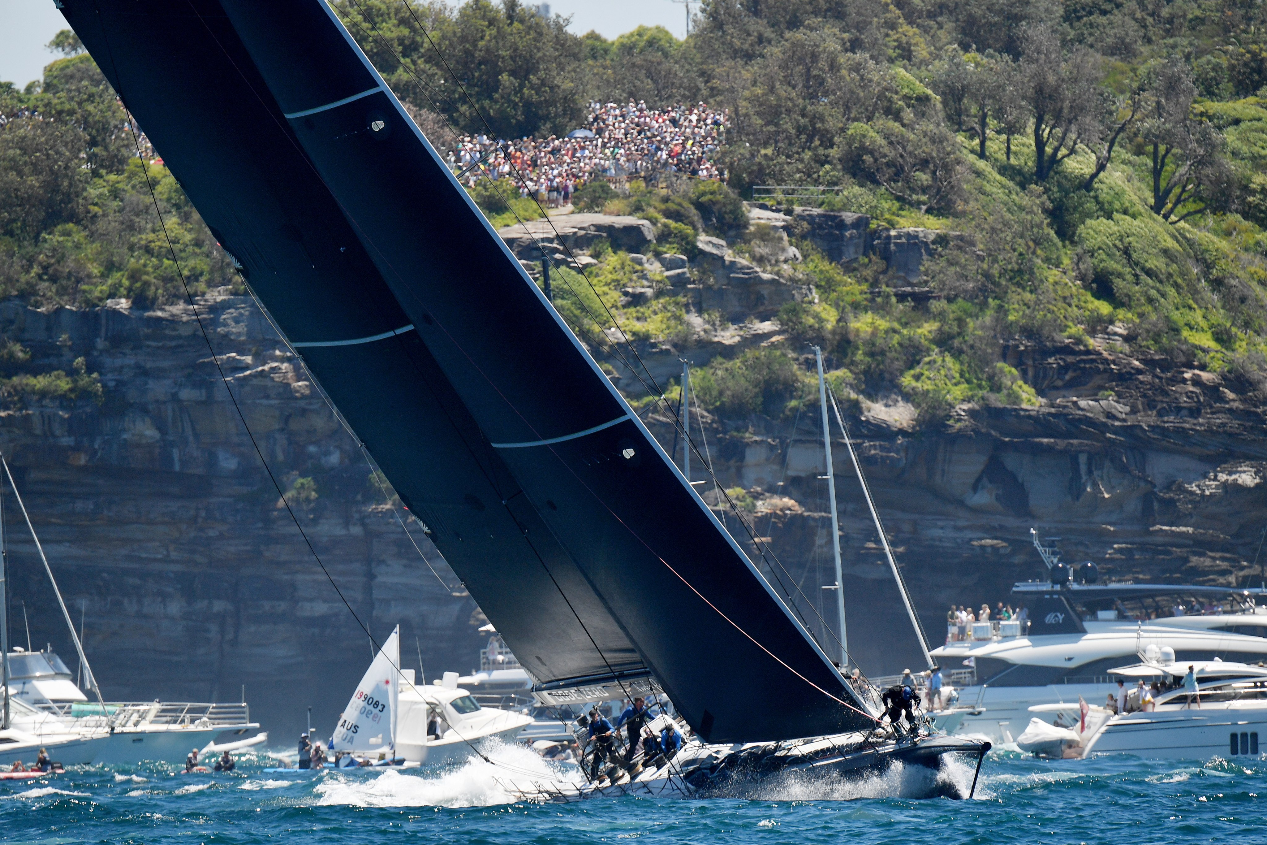 Black Jack is seen during the Sydney to Hobart Yacht Race 2022 at Sydney Harbour. Photo: EPA-EFE