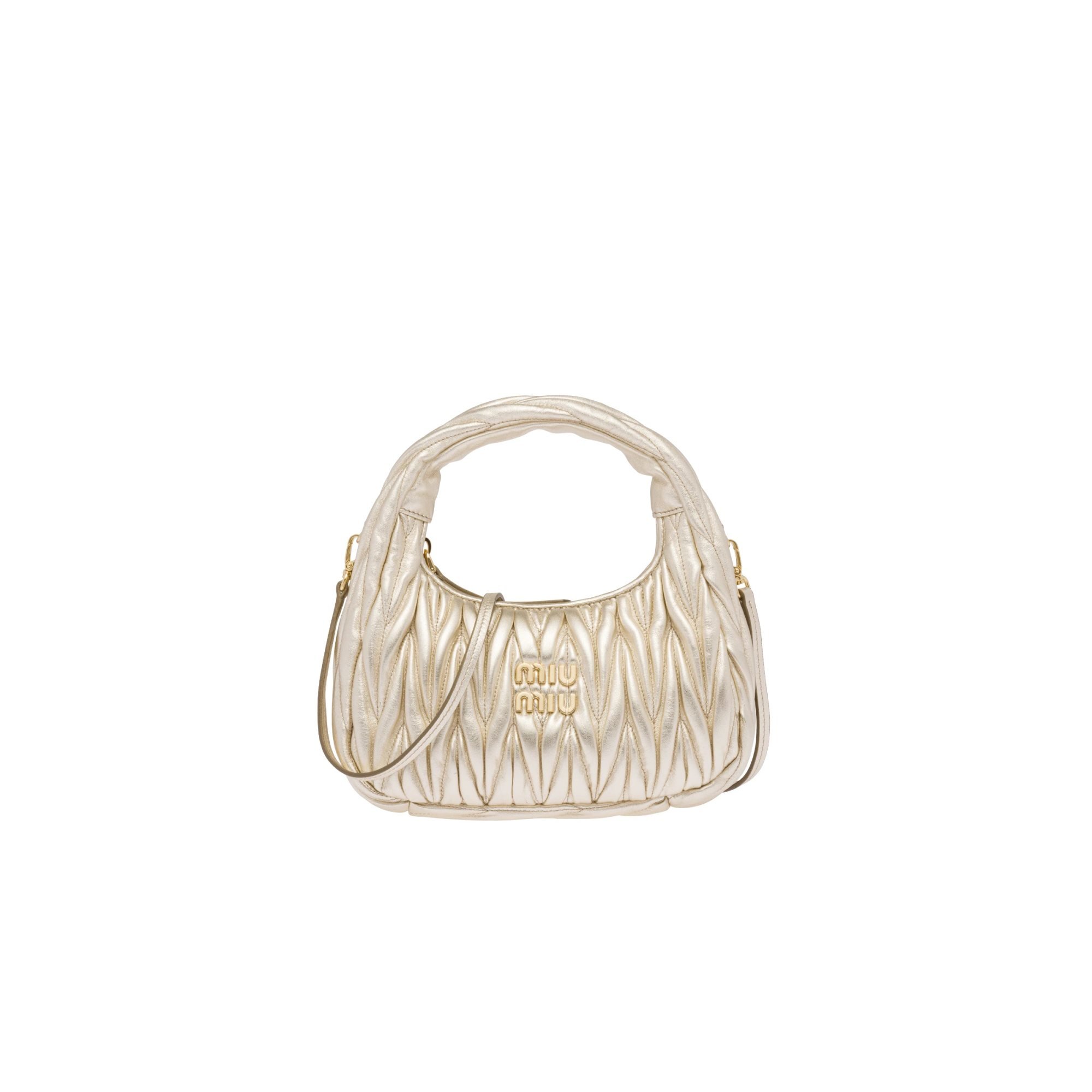 Miu Miu Wander Matelasse Nappa Leather Mini Hobo Bag Pink in Leather with  Gold-tone - US