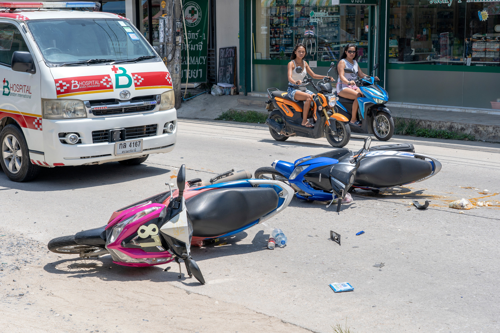 The aftermath of a motorcycle accident in Koh Phangan, Thailand. Photo: Shutterstock