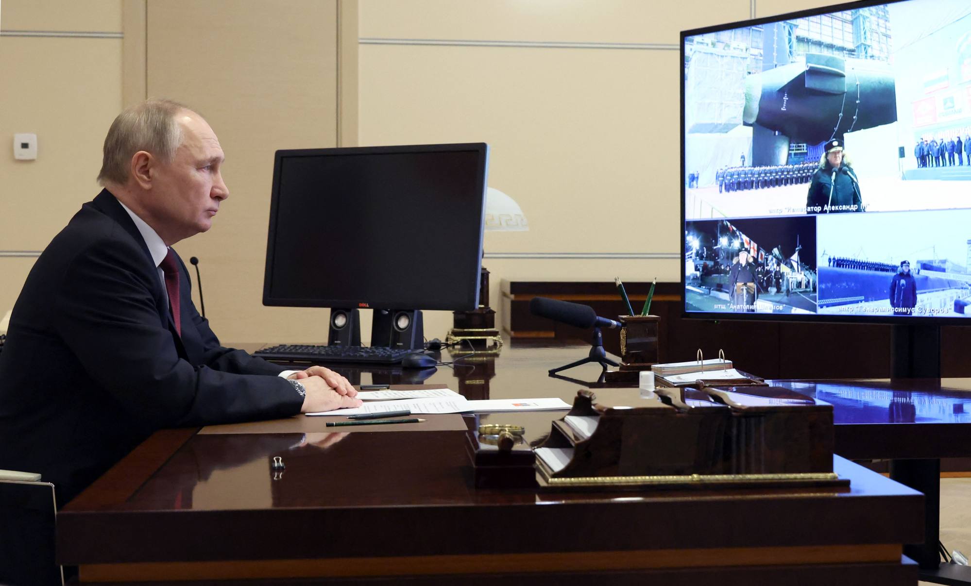 Putin oversees the commissioning of the new vessels via video link. Photo: AFP