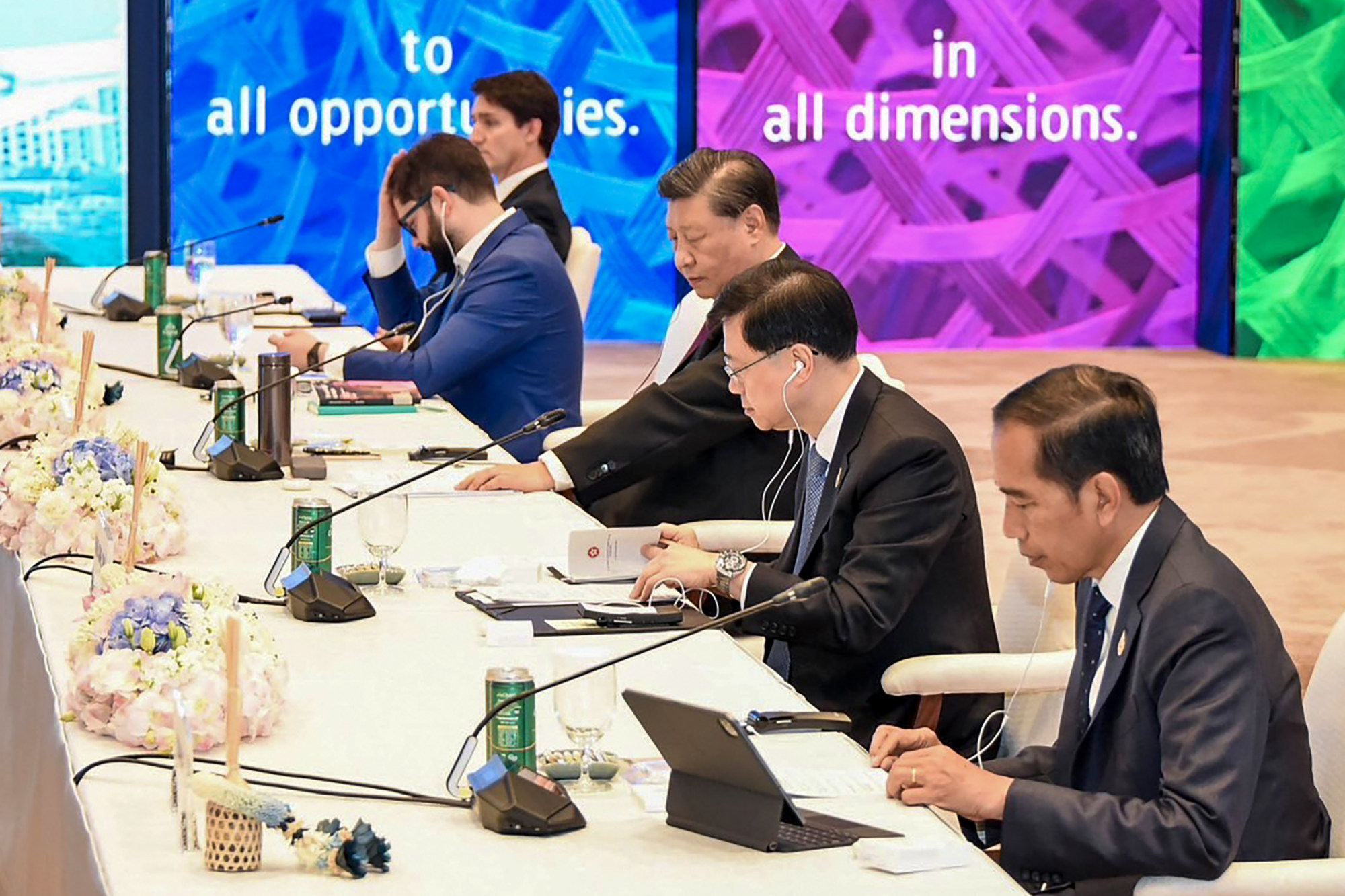 John Lee at his first Apec meeting in Thailand in November, next to Chinese President Xi Jinping (centre). Photo: Apec Twitter