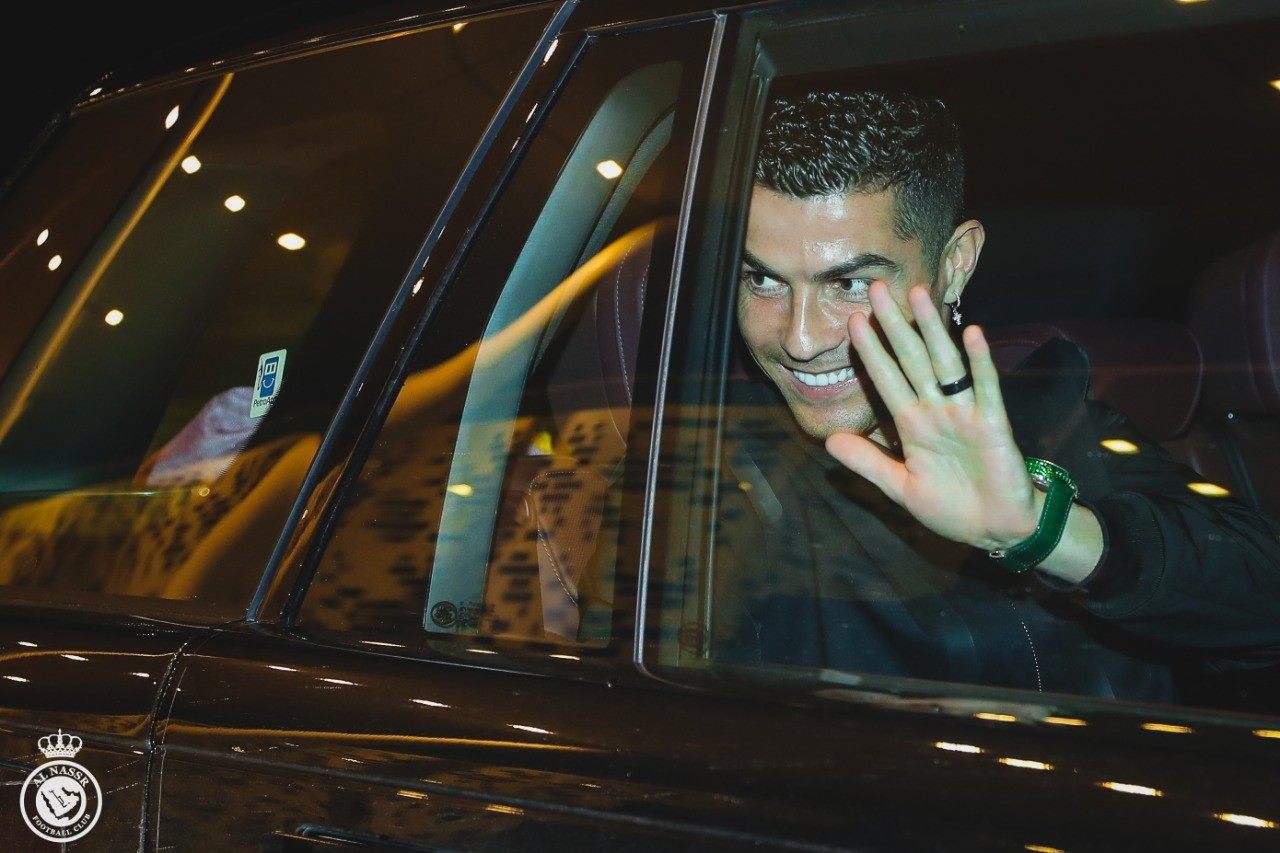 Cristiano Ronaldo waves to fans after arriving in Riyadh ahead of his official introduction as an Al Nassr player. Photo: Handout