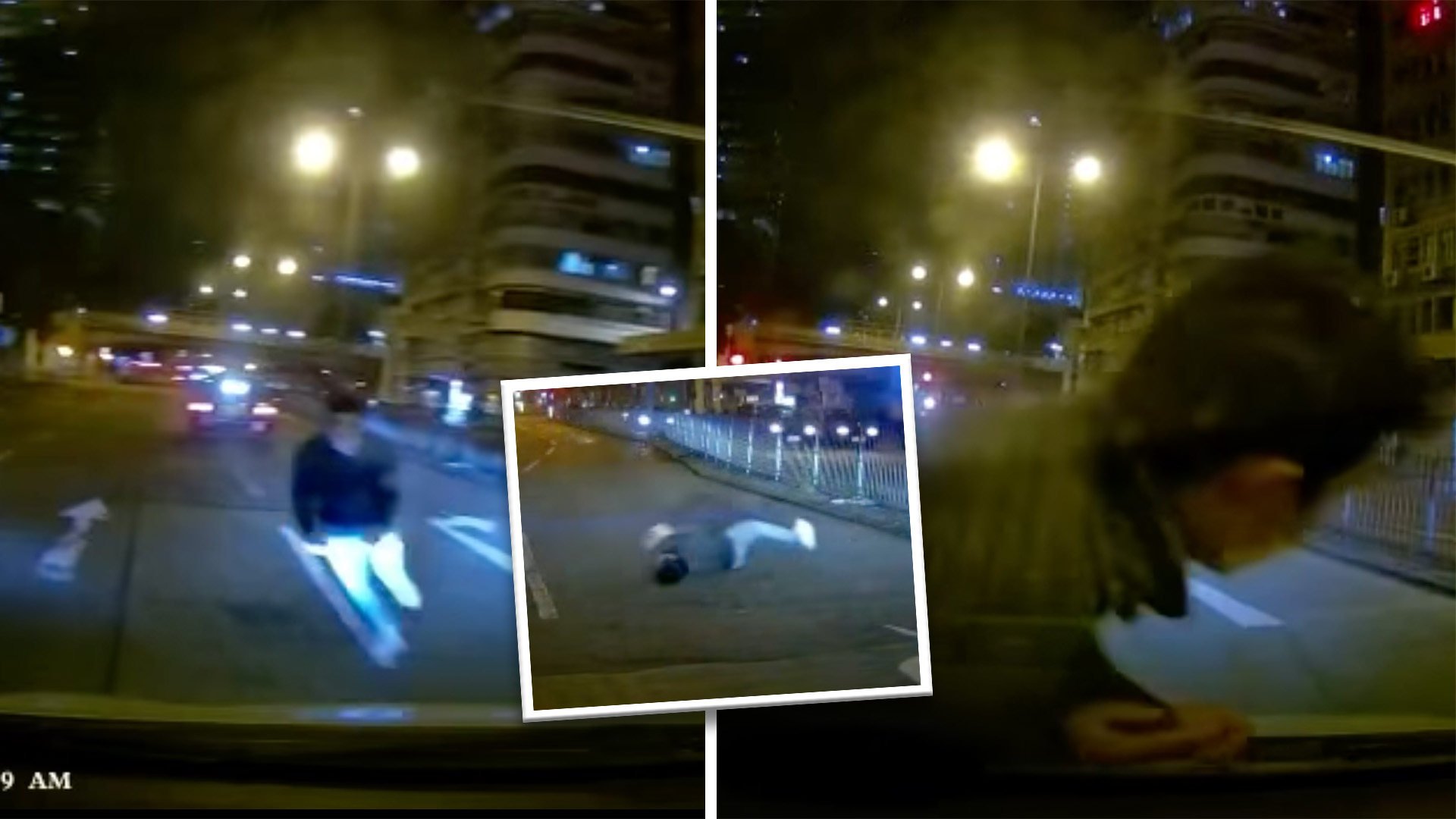 Online observers of a video showing a man deliberately throwing himself in front of a moving car then rolling about theatrically on the street, have dubbed him “Hong Kong’s Neymar” after the “cheating”  Brazilian football star. Photo: SCMP Composite
