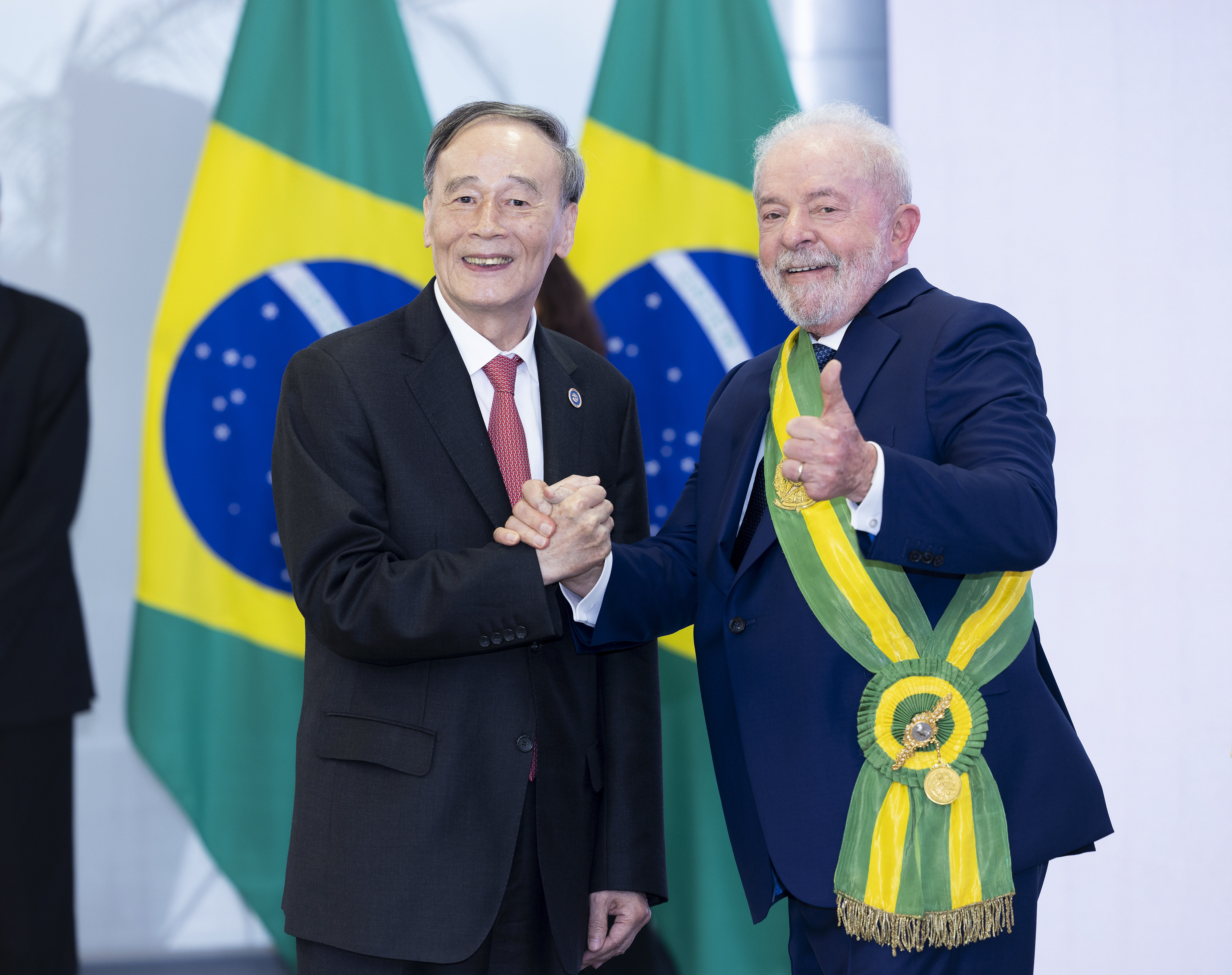 Brazil’s new president Luiz Inacio Lula da Silva meeting with Chinese Vice-President Wang Qishan in Brasilia on Monday. Photo: Xinhua