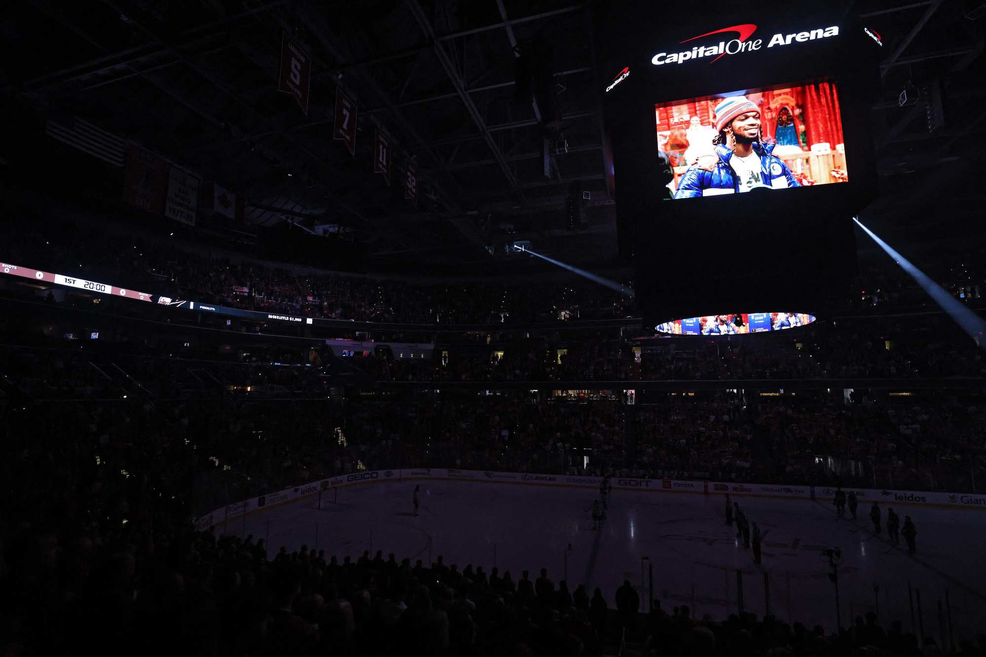 Buffalo Bills safety Damar Hamlin is projected on the scoreboard before the Buffalo Sabres play an NHL game against the Washington Capitals at Capital One Arena. Photo: AFP
