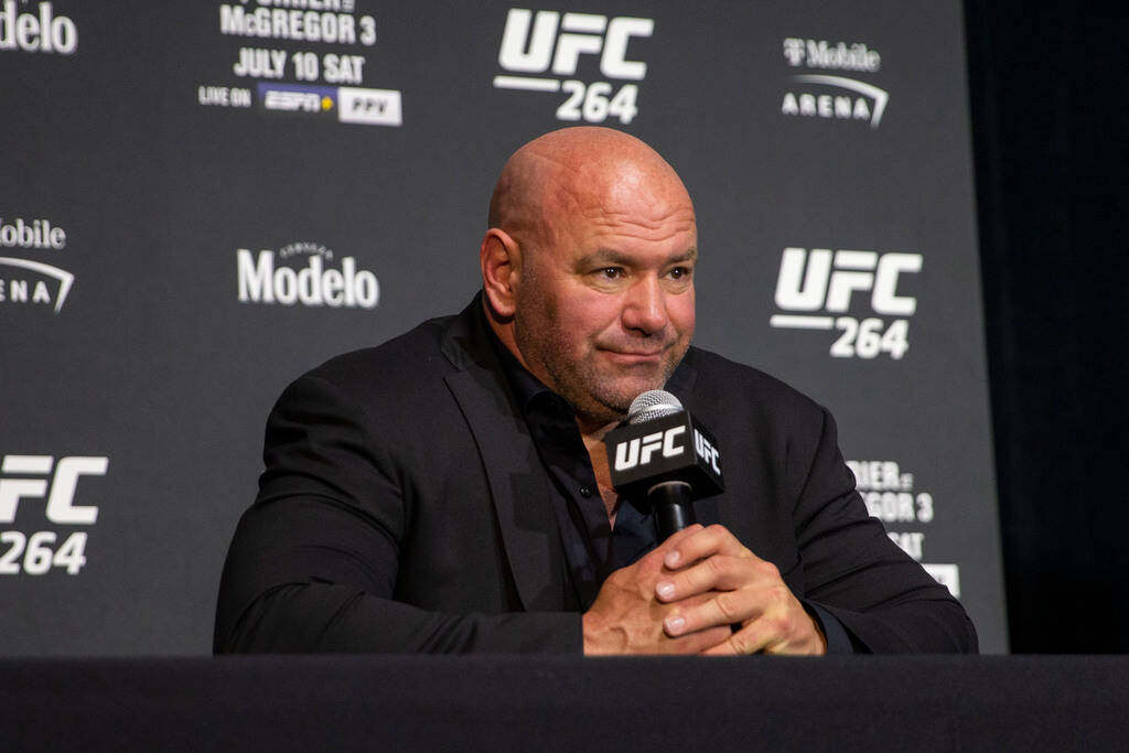 UFC president Dana White answers questions during a post-fight news conference at UFC 264 at the T-Mobile Arena in Las Vegas. Photo: TNS