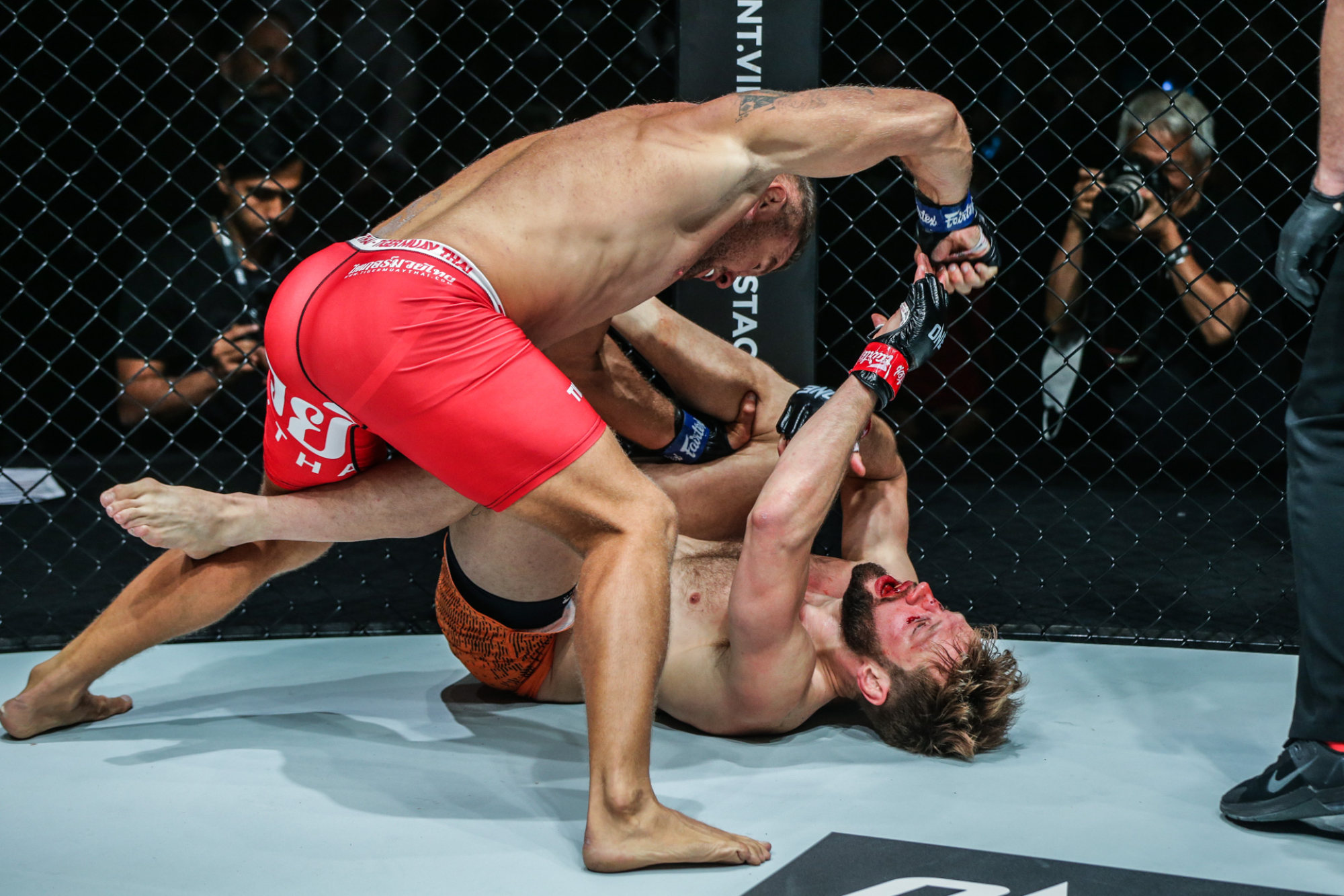 Anatoly Malykhin delivers hammer fists to finish Reinier de Ridder.
