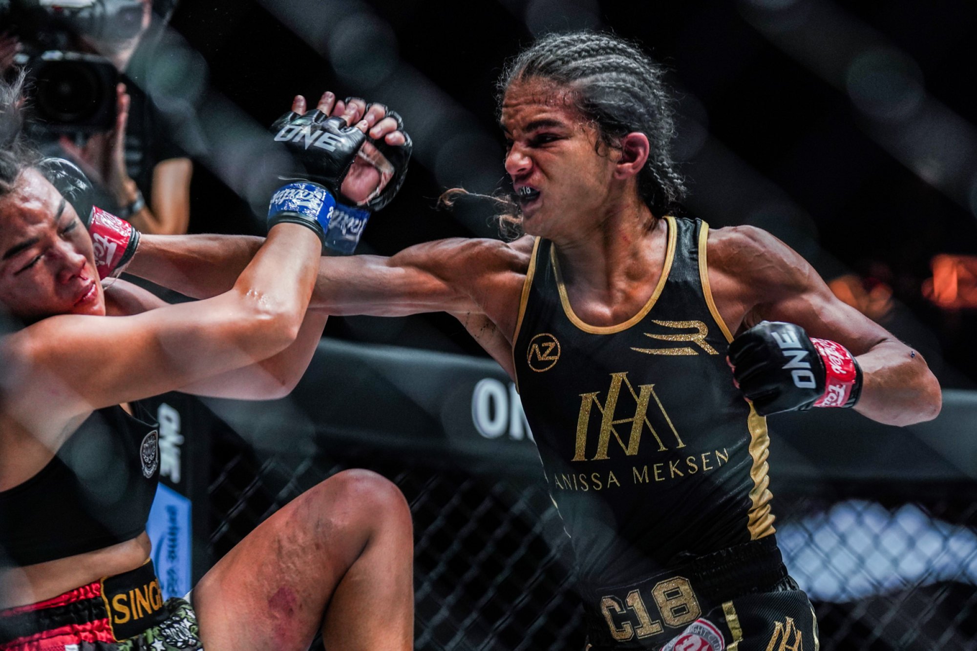 Anissa Meksen lands a punch on Dangkongfah Banchamek at ONE on Prime Video 2.