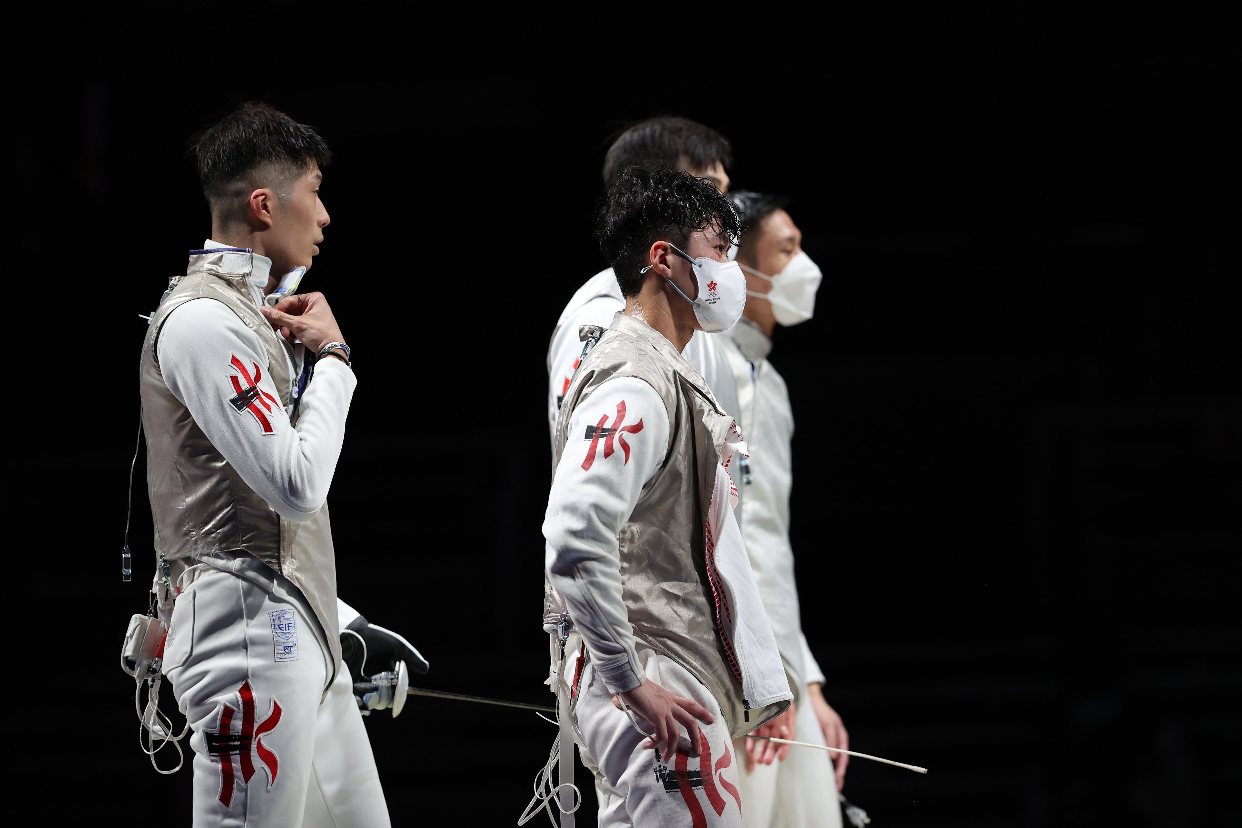 Hong Kong reacts after their loss to Team ROC in the men’s foil team quarter-finals at the 2020 Tokyo Olympic Games. Photo: Getty Images
