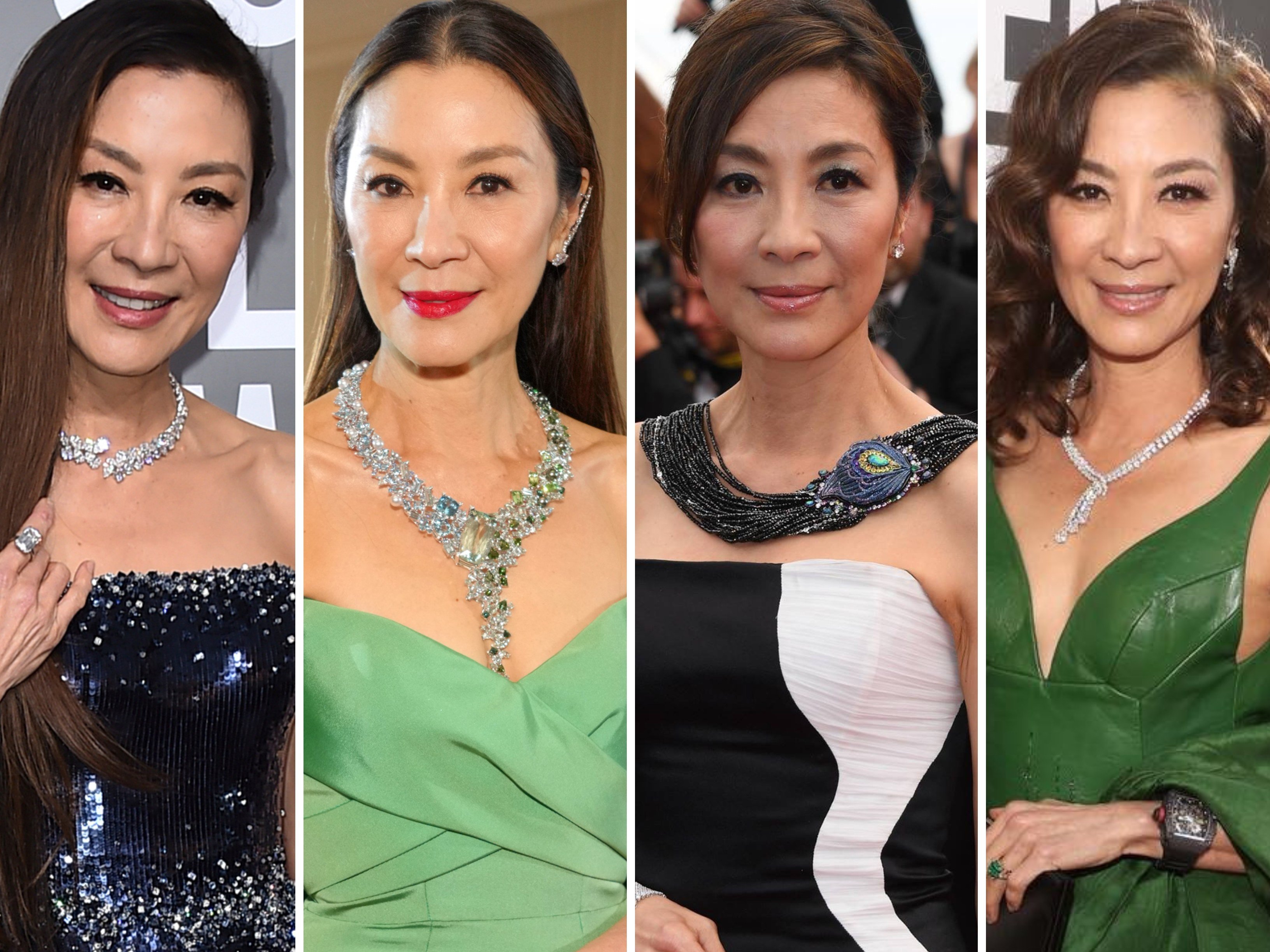 Michelle Yeoh has donned some truly dazzling jewellery over the years. Photos: Invision, Getty Images, @Chopard/Facebook, @michelleyeoh_official/Instagram