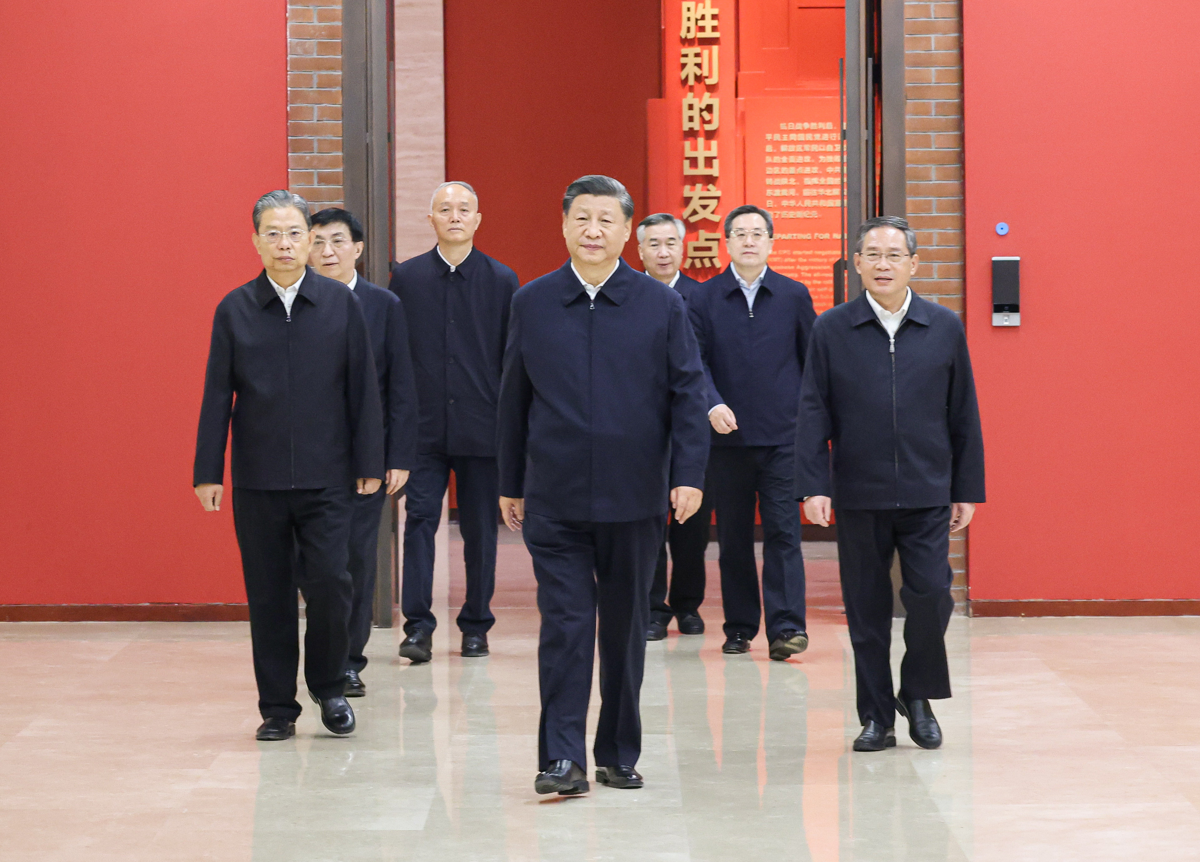 President Xi Jinping leads Communist Party officials during a visit to an exhibition at the Yan’an Revolutionary Memorial Hall in Yan’an, northwest Shaanxi province, on October 27, 2022. Photo: Xinhua