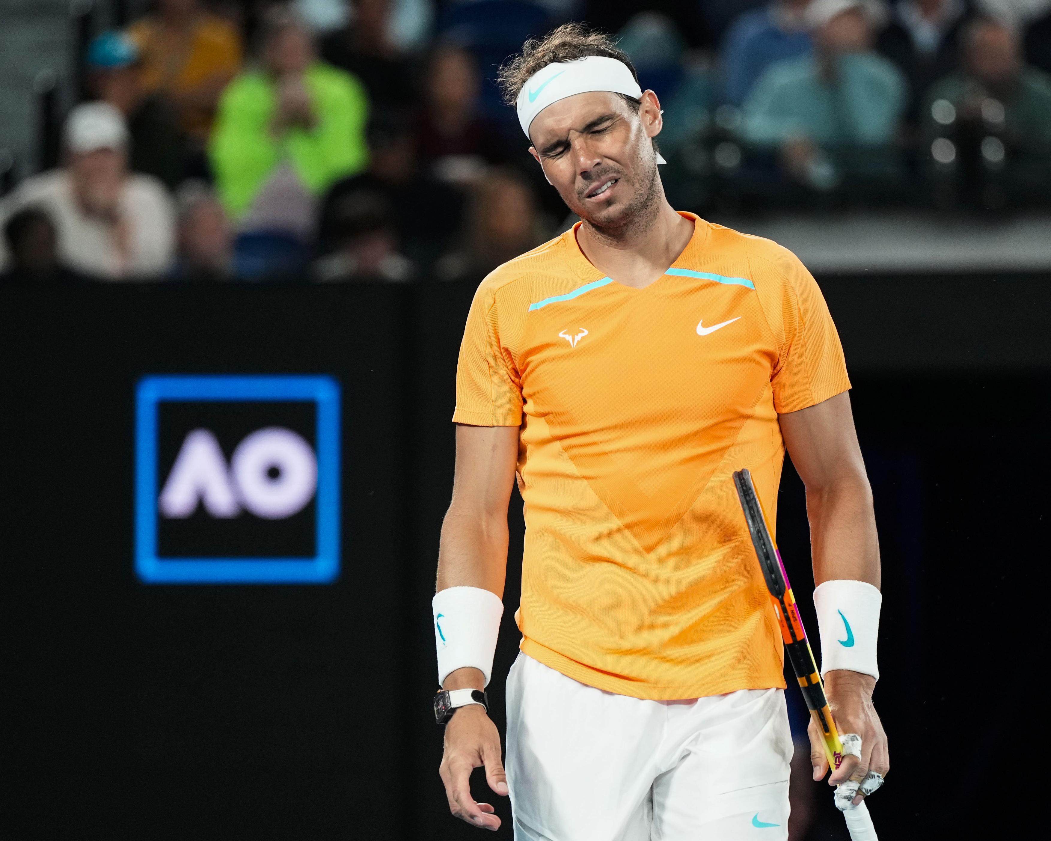 Rafael Nadal reacts after losing a point to Mackenzie McDonald of the United States in the second round of the men’s singles at the Australian Open. Photo: Kyodo