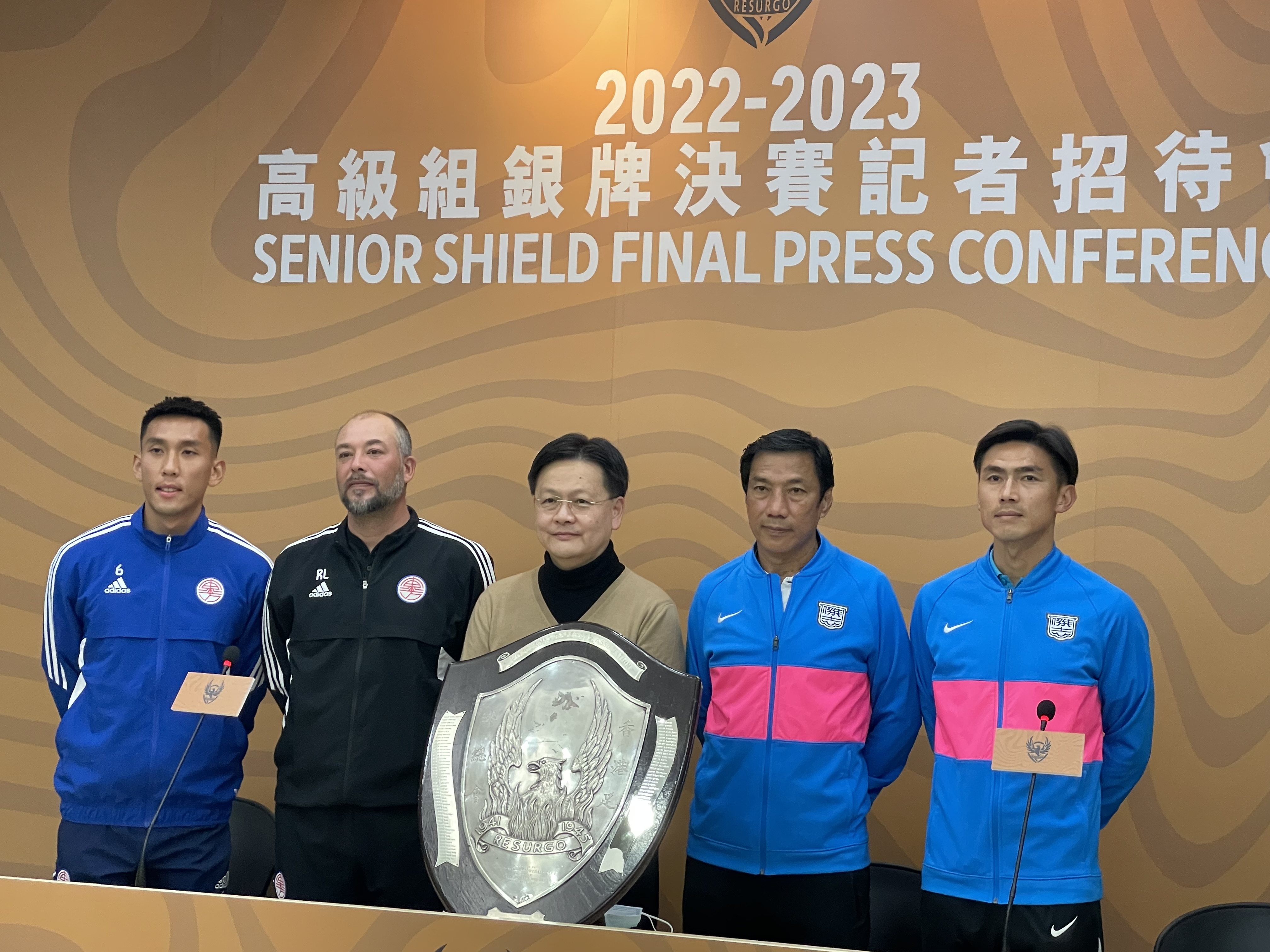 Kitchee and Eastern representatives with the Senior Shield before Sunday’s final. Photo: Chan Kin-wa
