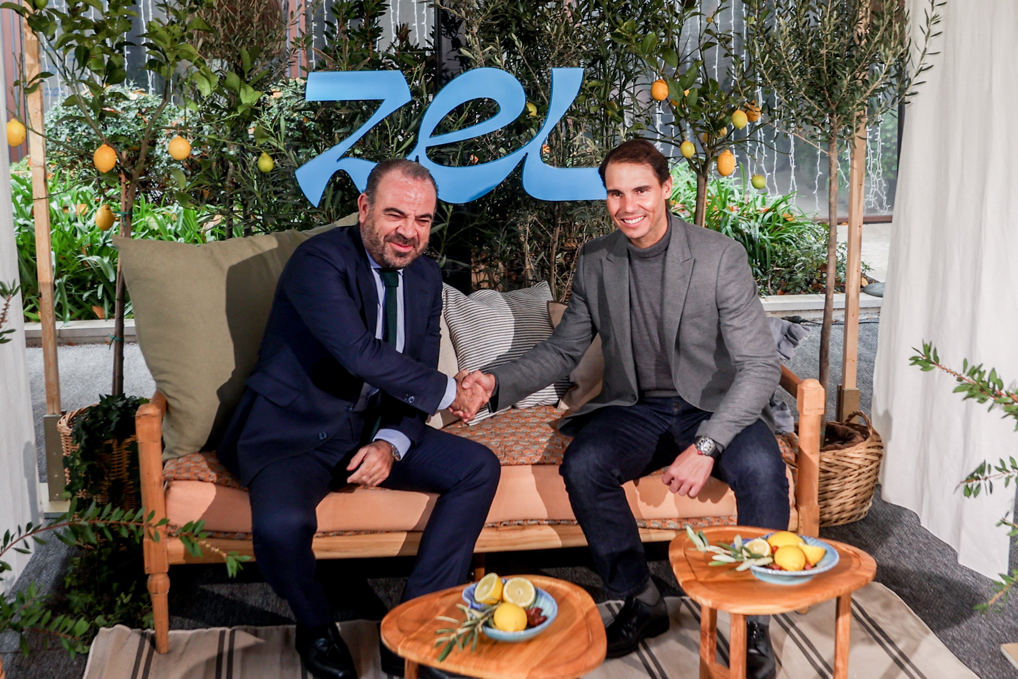 Melia Hotels International chief executive Gabriel Escarrer and tennis player Rafa Nadal shake hands at the launch of Zel, a new hotel chain, in December 2022. It is the latest example of a sports, musical or screen star lending their name to a tourism business. Photo: Getty Images
